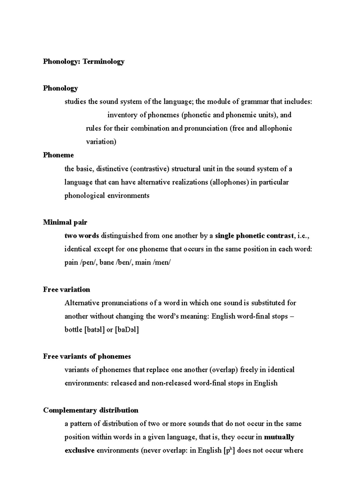 ITL, Phonology - Lecture notes 3 - Introduction to Linguistics - PangSU ...