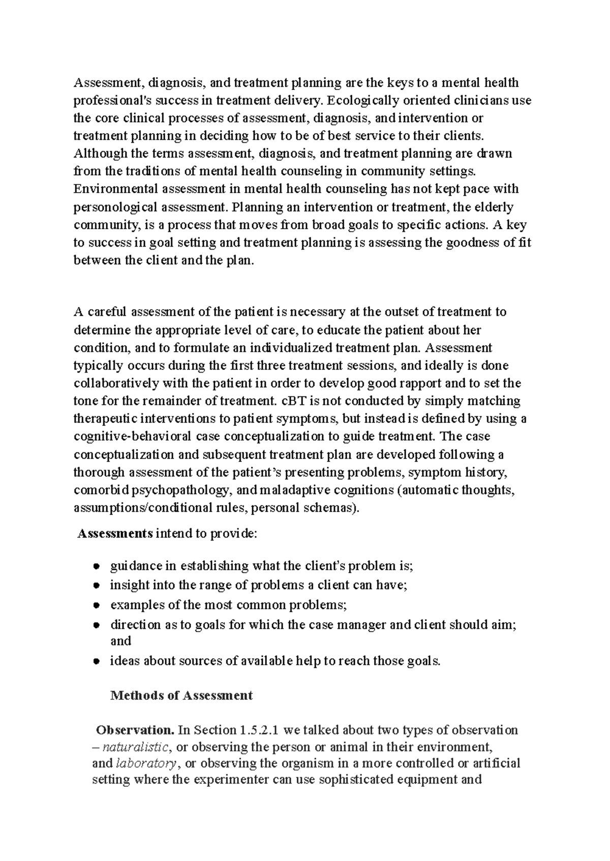 Assessment diagnosis and treatment plan - Ecologically oriented ...
