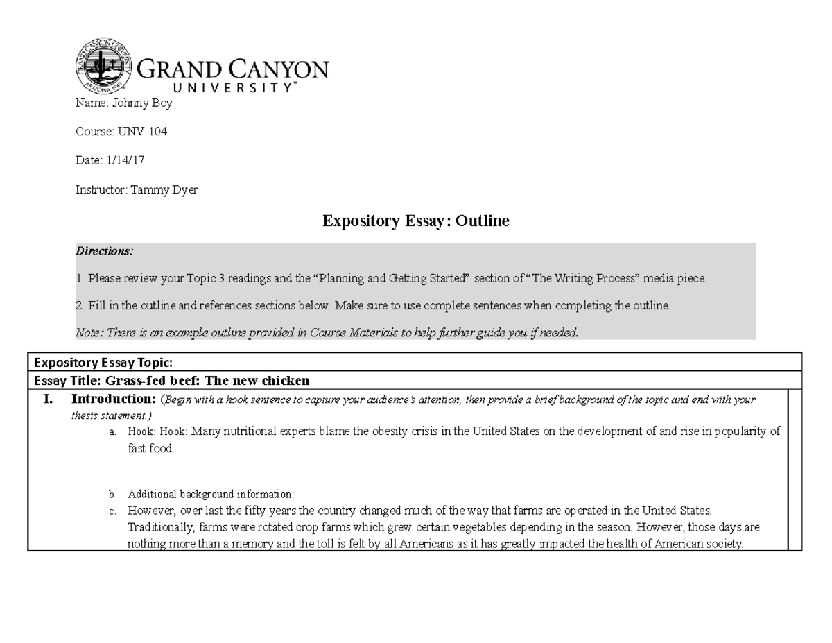 Example Essay Outline Revised 2021 APA Changes Updated - Name: Johnny ...