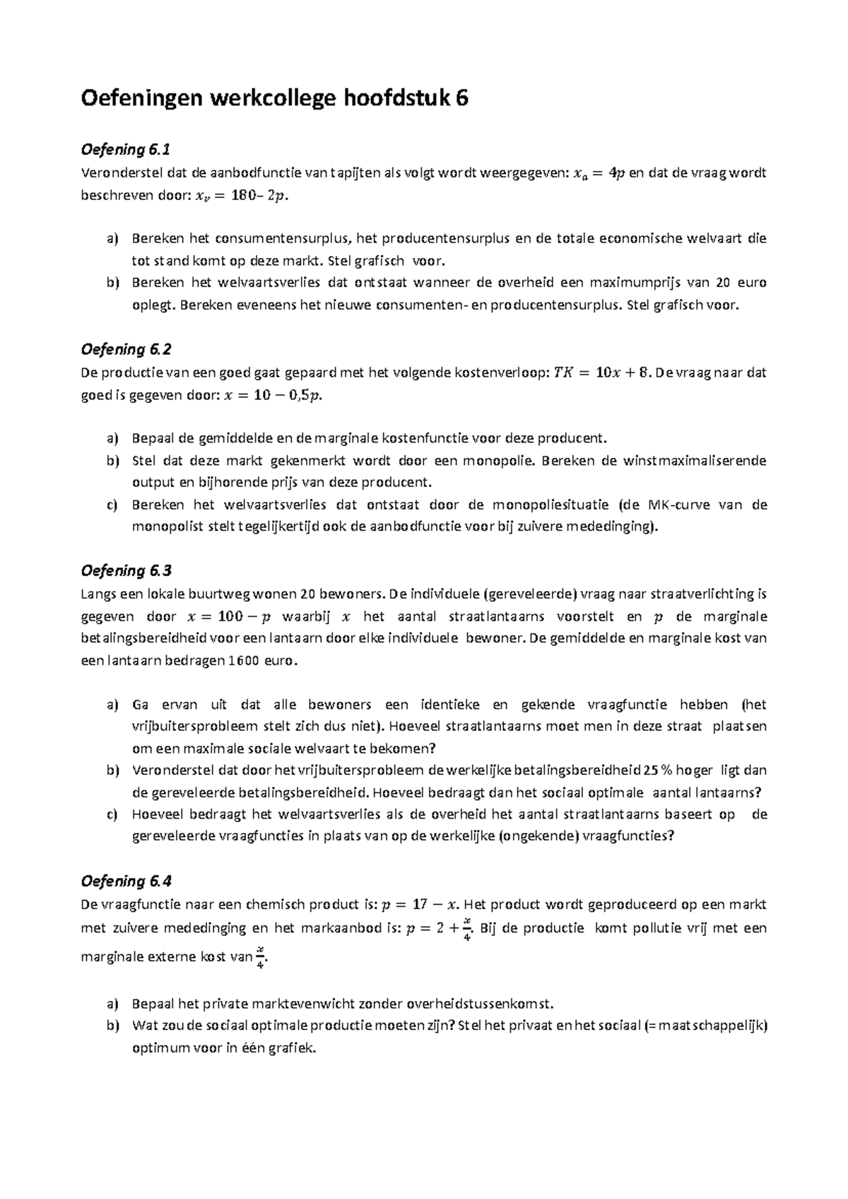 Oefeningen Werkcollege H6 - Oefeningen Werkcollege Hoofdstuk 6 Oefening ...