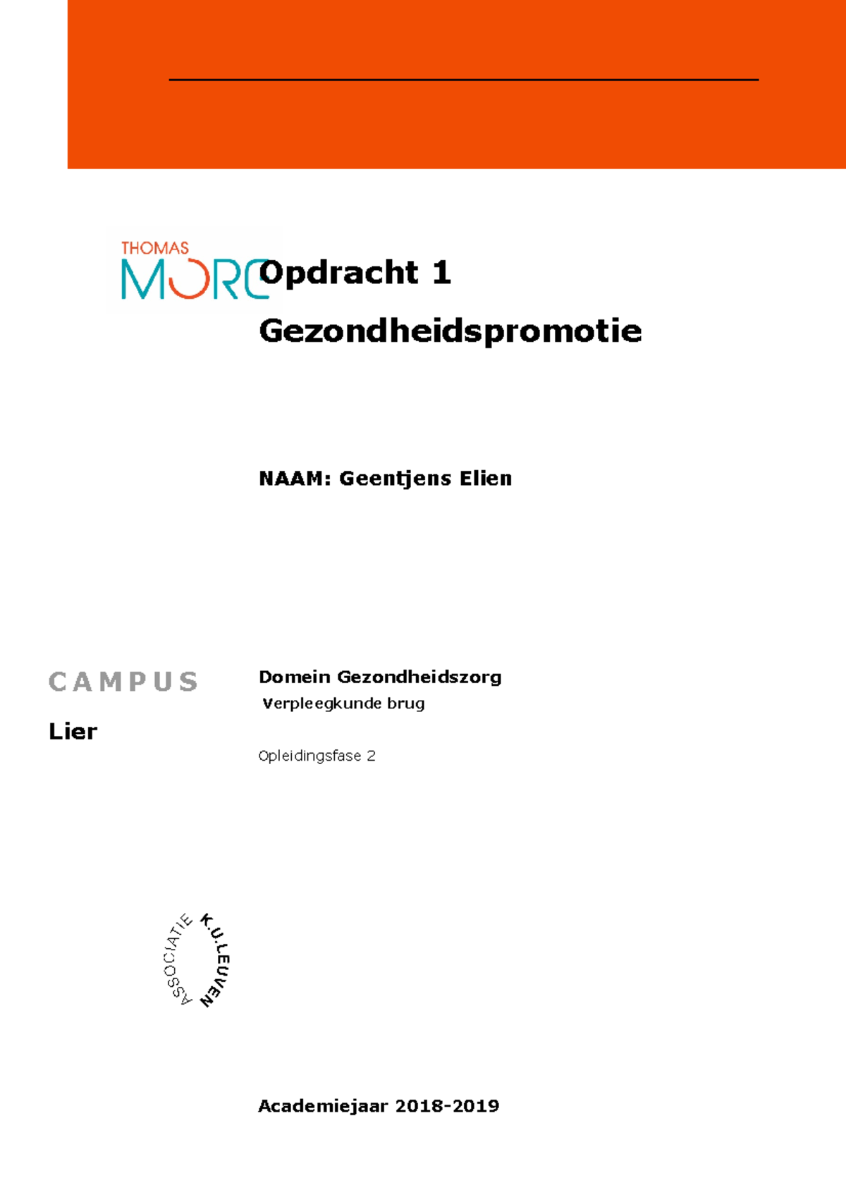 Opdracht BR KO B Opdracht 1 Gezondheidspromotie 220822 - Opdracht 1 ...