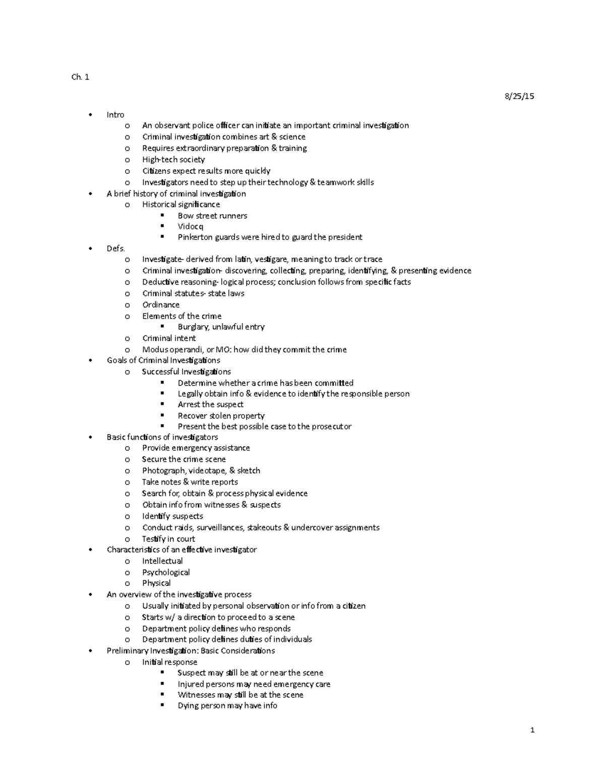 Lecture Notes for Unit 1 - Ch. 1 Intro o An observant police officer ...