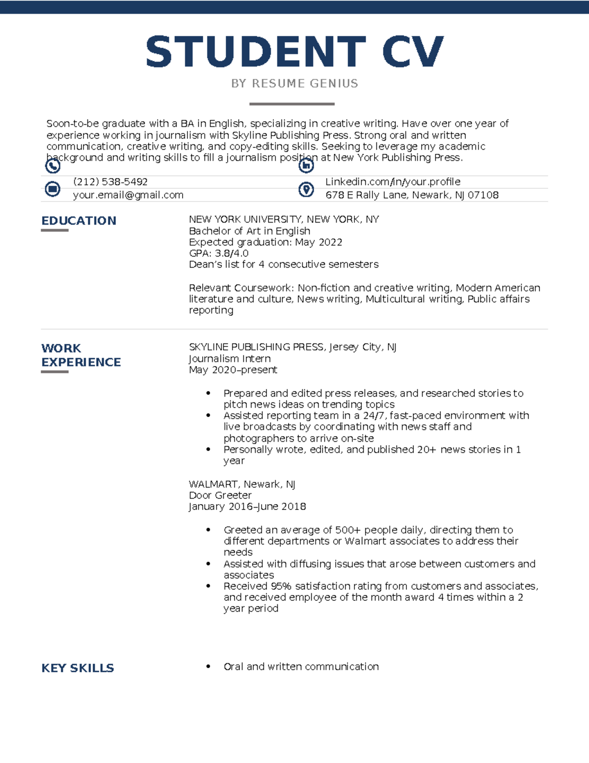 Student-CV-Example - STUDENT CV BY RESUME GENIUS Soon-to-be graduate ...