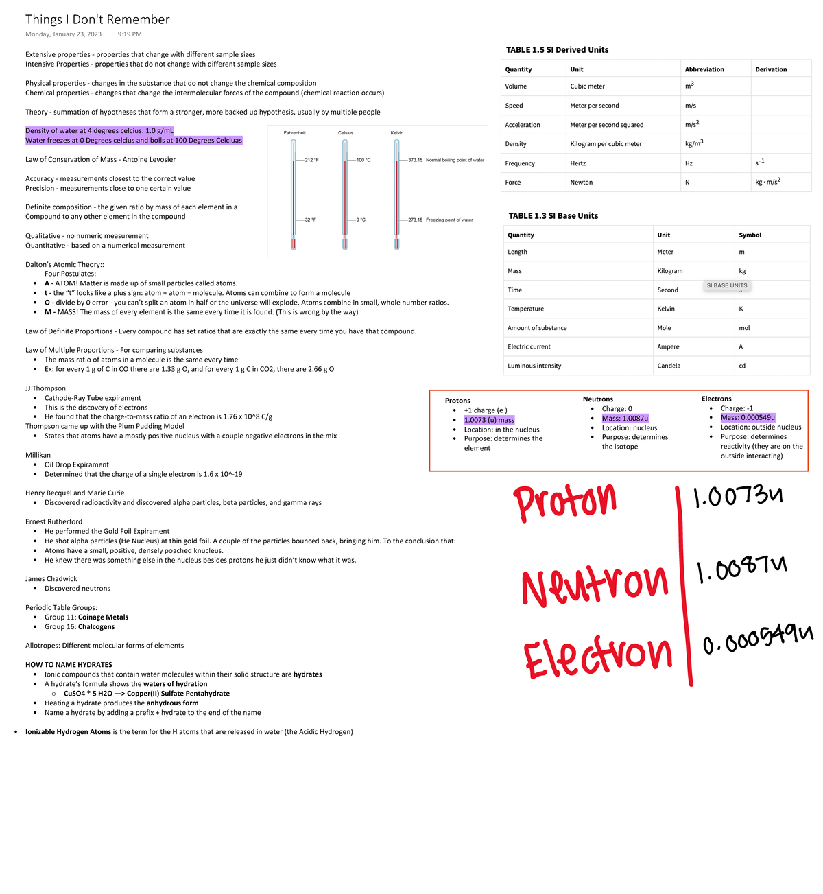 Unit 1 Review - Chem 1210 - Extensive properties - properties that ...