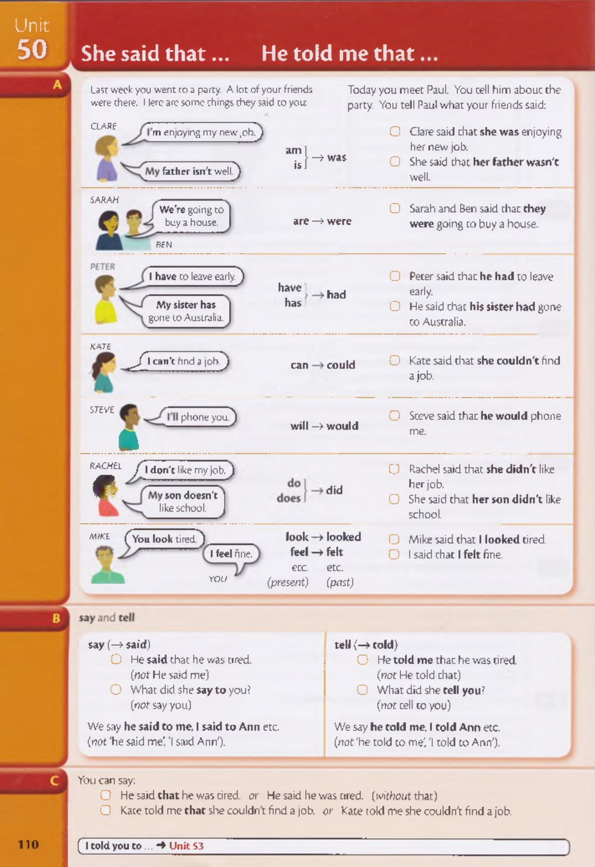 Repoprted speech - for your practice - Unit 5 0 She said th at... He ...