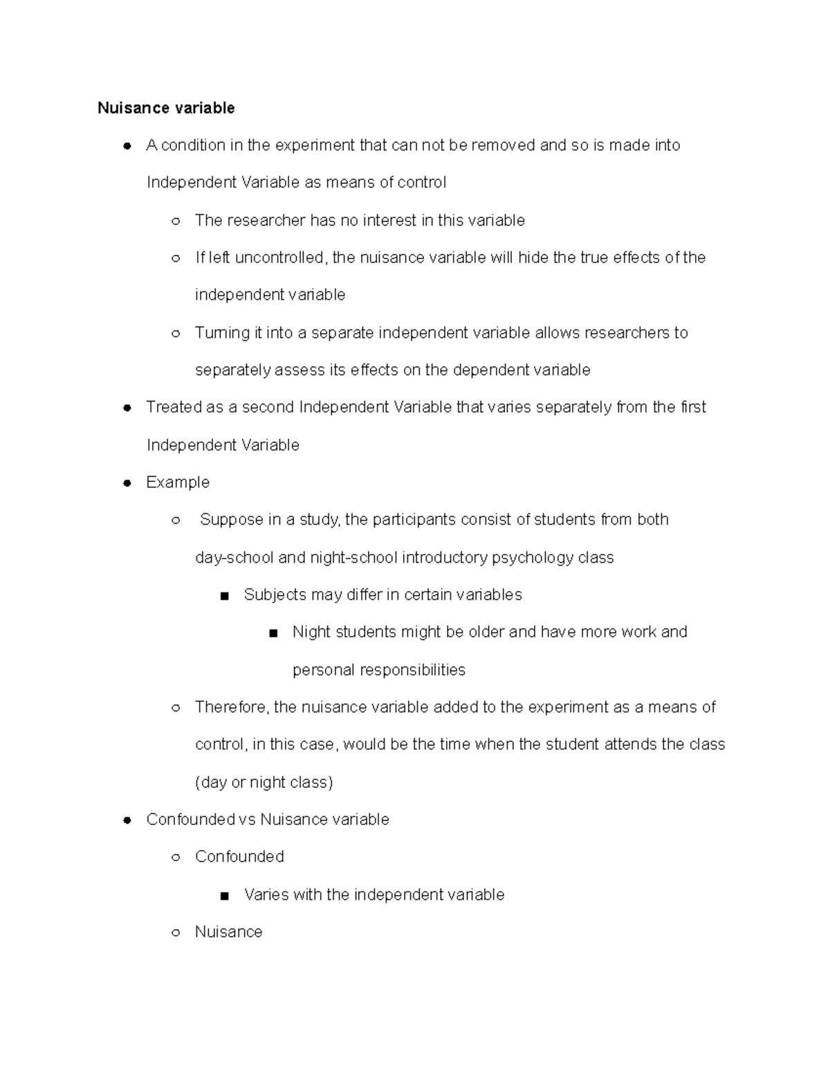 Experimental Psychology Control (11) - Nuisance variable A condition in ...