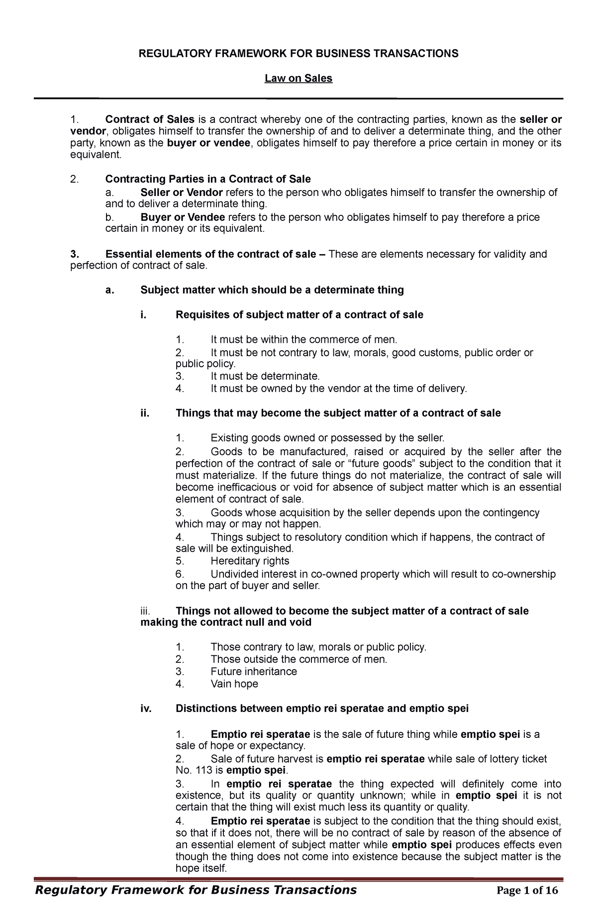 RFBT - Law On Sales - REGULATORY FRAMEWORK FOR BUSINESS TRANSACTIONS ...