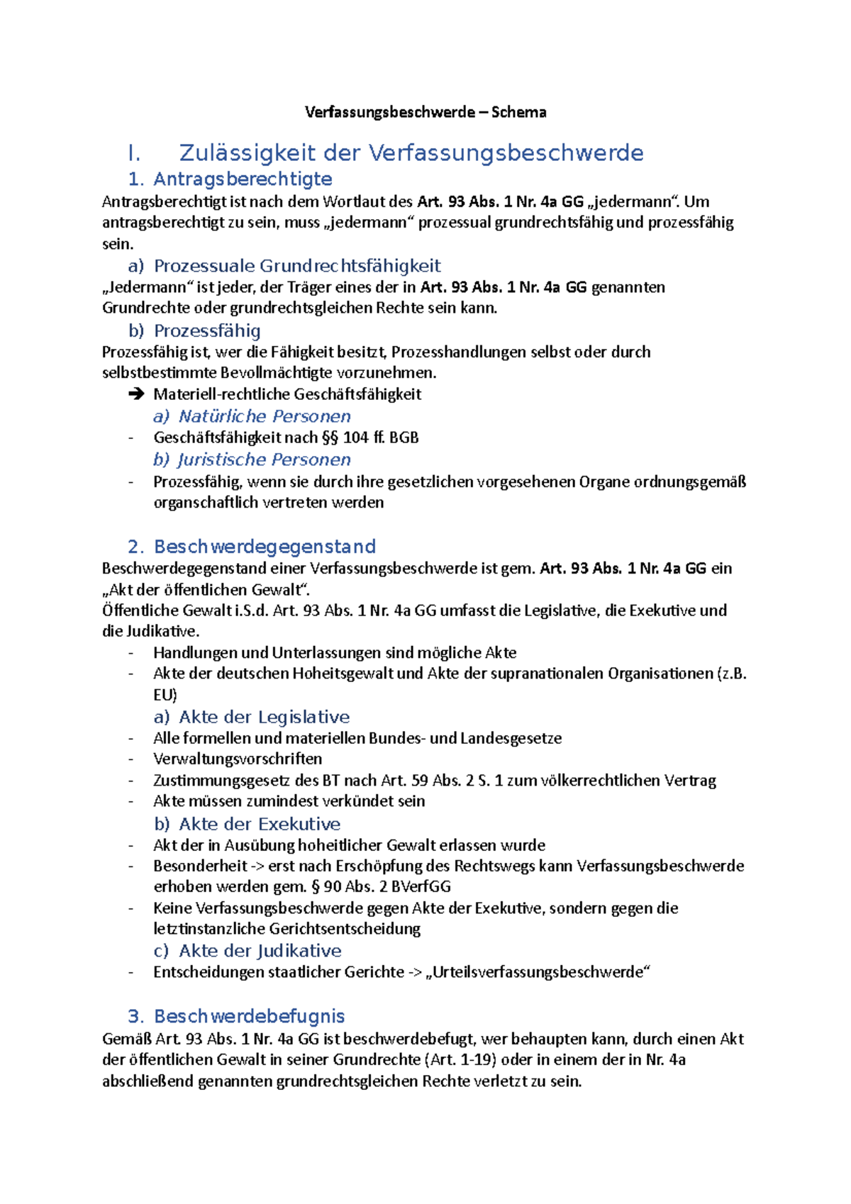 Verfassungsbeschwerde-Schema - Verfassungsbeschwerde – Schema I ...