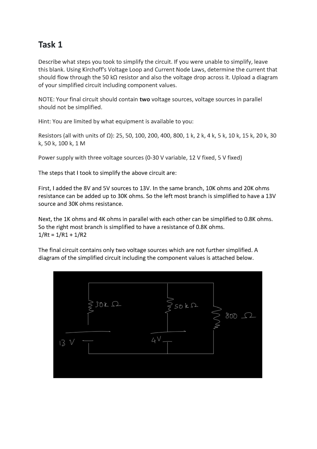 Prelab B - Task 1 Describe What Steps You Took To Simplify The Circuit ...