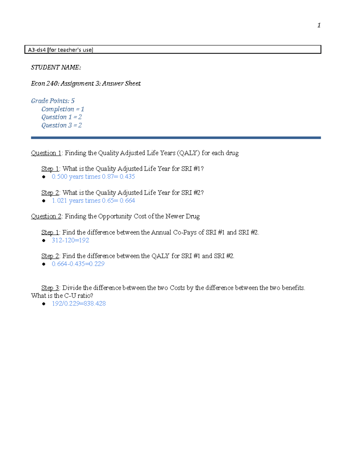 Answer Sheet-3 - Course work - 1 A3-ds4 [for teacher's use] STUDENT ...