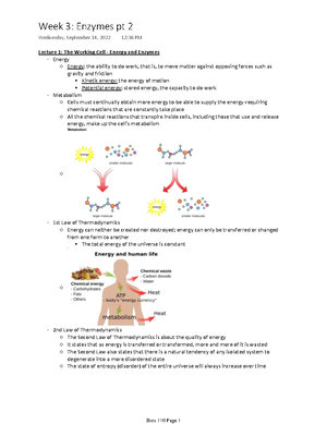Bios 110 Week 8 pt 1 - Bios 110 Cells and Organism Notes - Lecture 1 ...