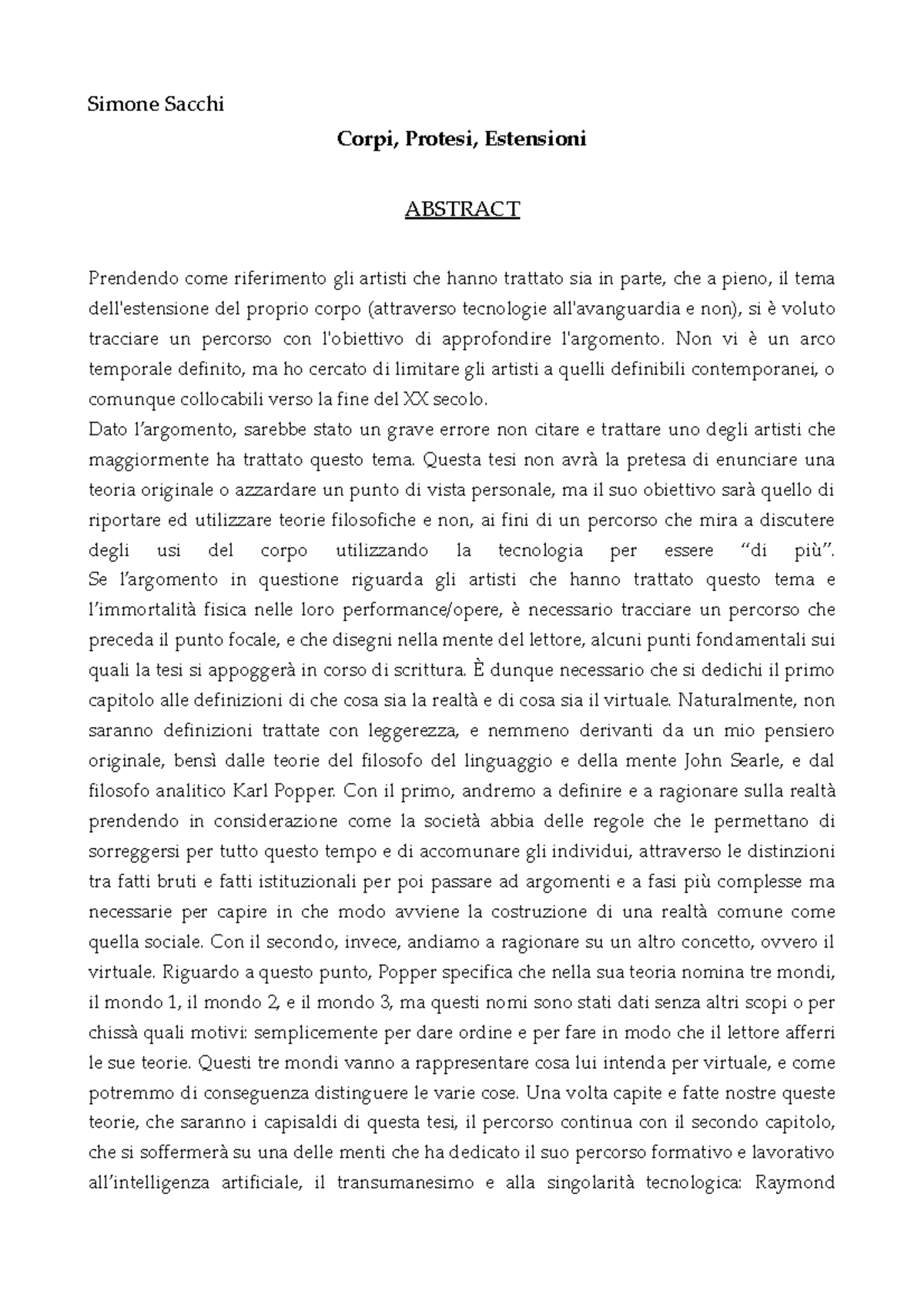 Simone Sacchi - Abstract - Simone Sacchi Corpi, Protesi, Estensioni ...