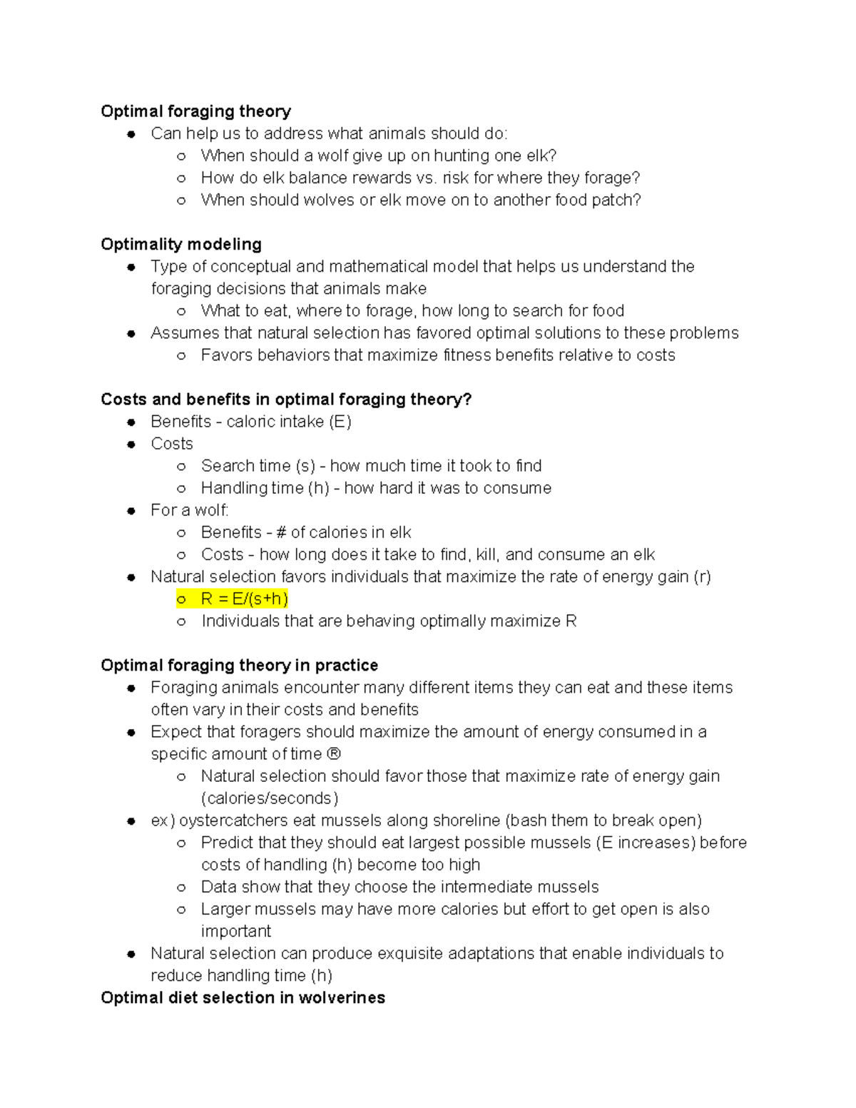 Psych 235 lecture #17 - Optimal foraging theory Can help us to address ...