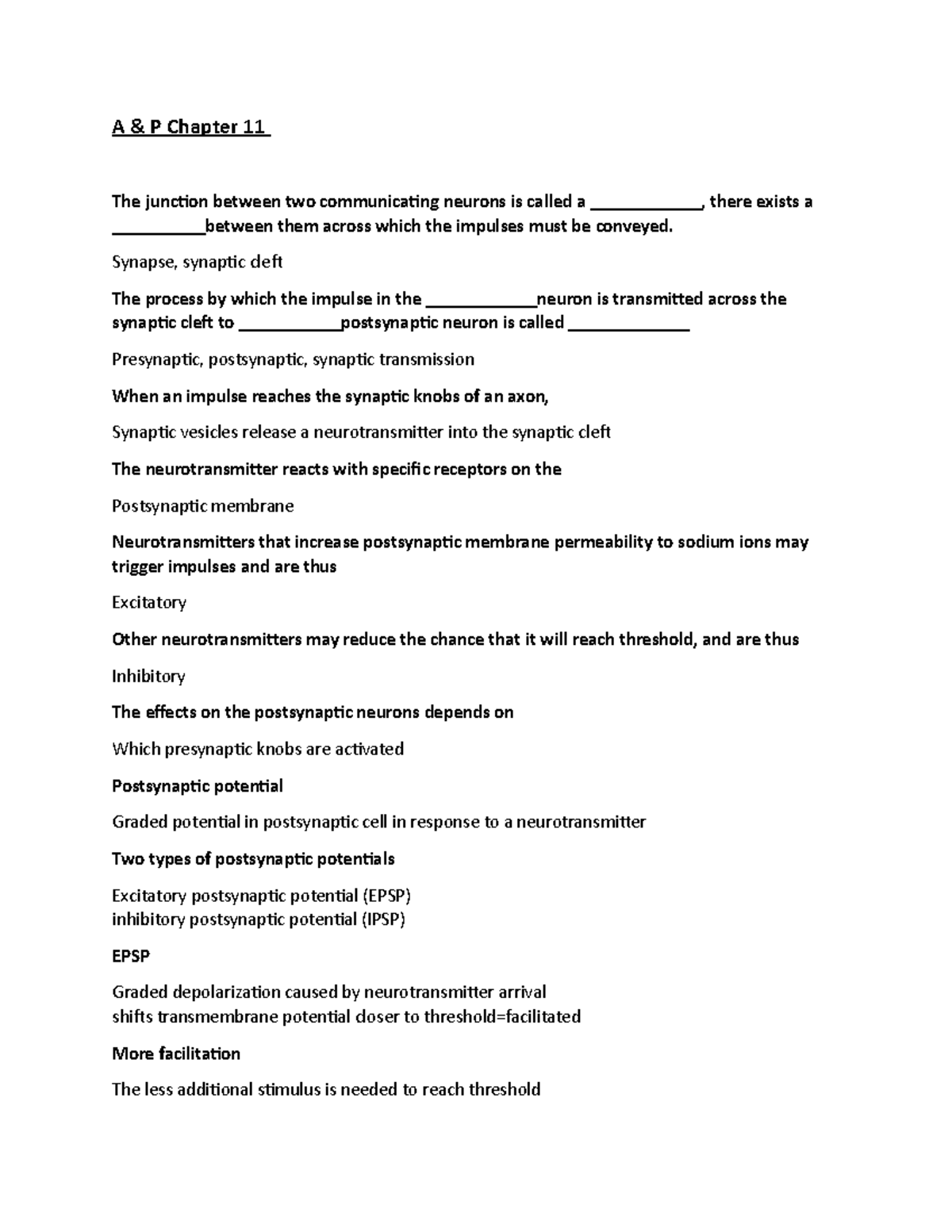 A And P CHP 11 Continued - Notes/review - A & P Chapter 11 The Junction ...