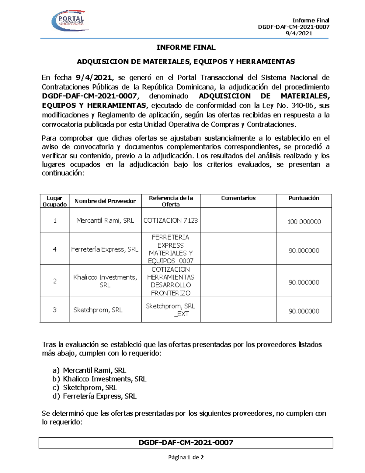 Informe Final 9 4 2021 2 10 p.m - Informe Final DGDF-DAF-CM-2021- 9/4 ...