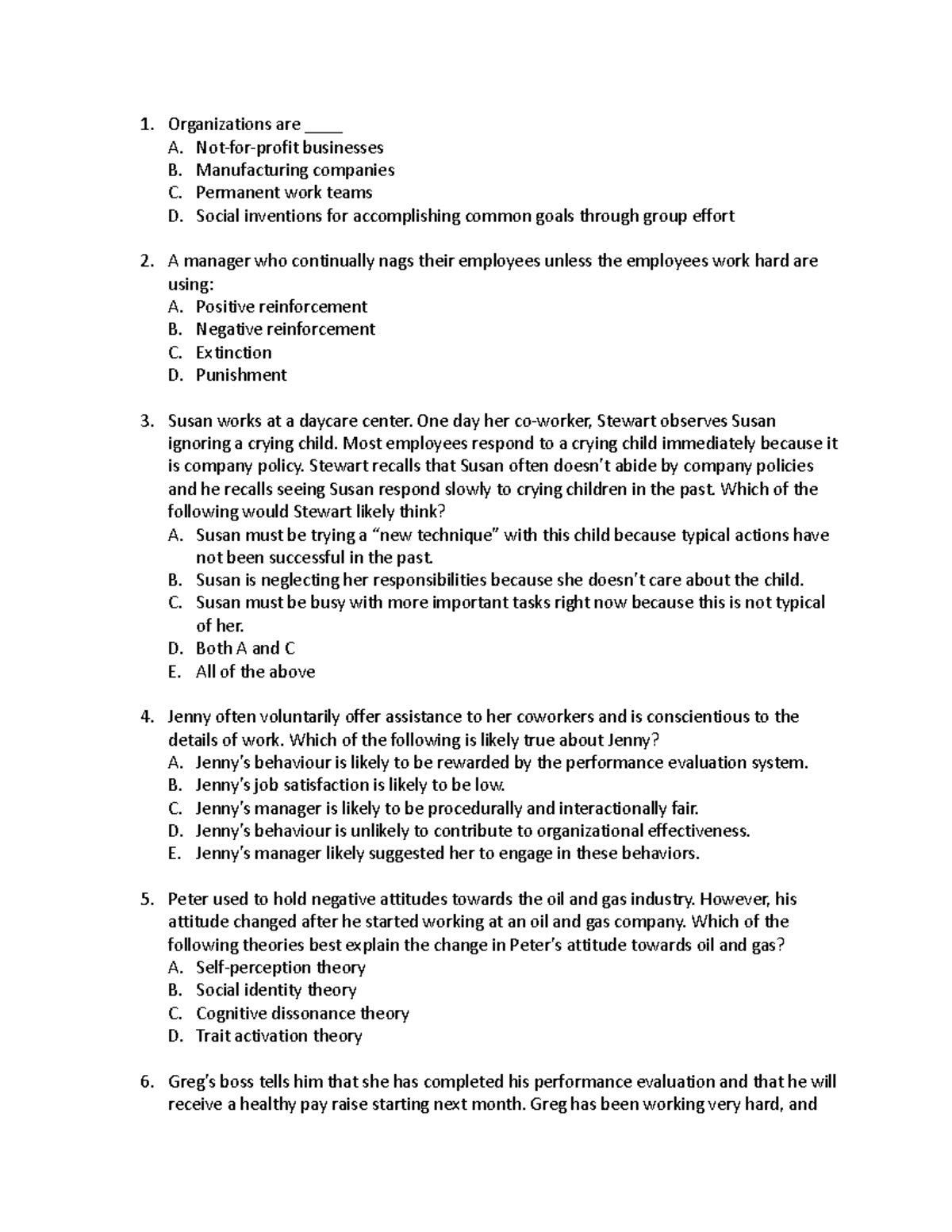 HROB 2090 Sample midterm qustions - Organizations are ____ A. Not-for ...
