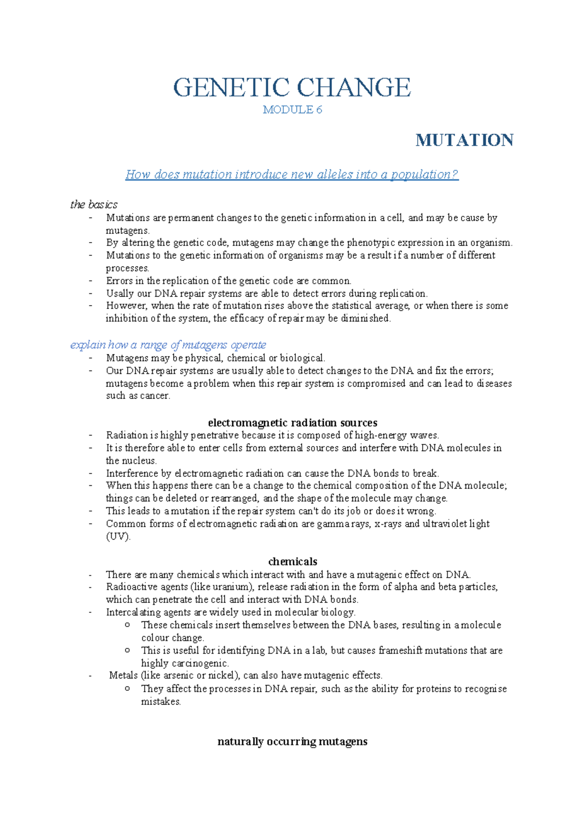 Biology - MOD 6 - GENETIC CHANGE MODULE 6 MUTATION How does mutation ...