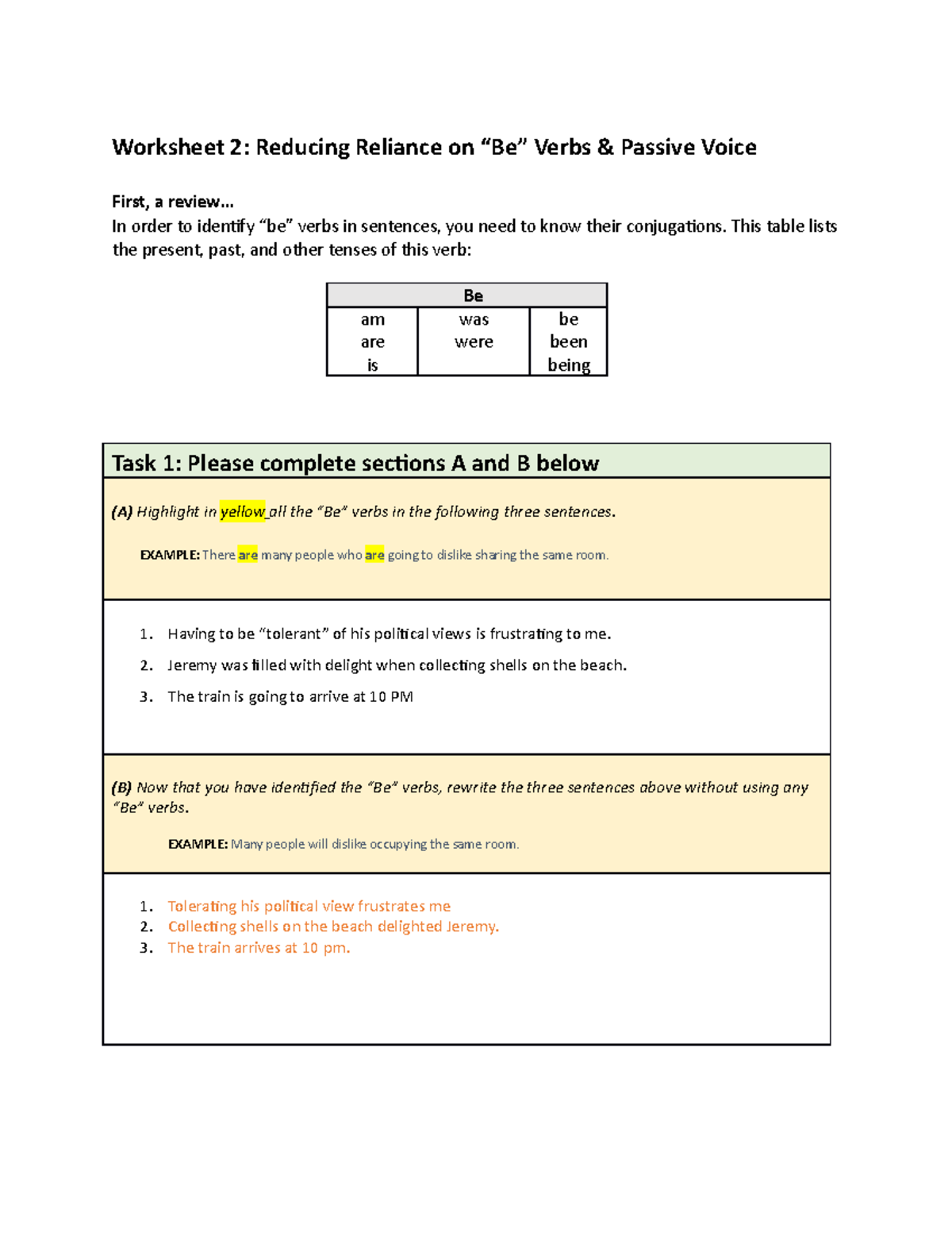 Worksheet 2 Reducing Reliance on Be Verbs and Passive Voice Worksheet 2 Reducing Reliance