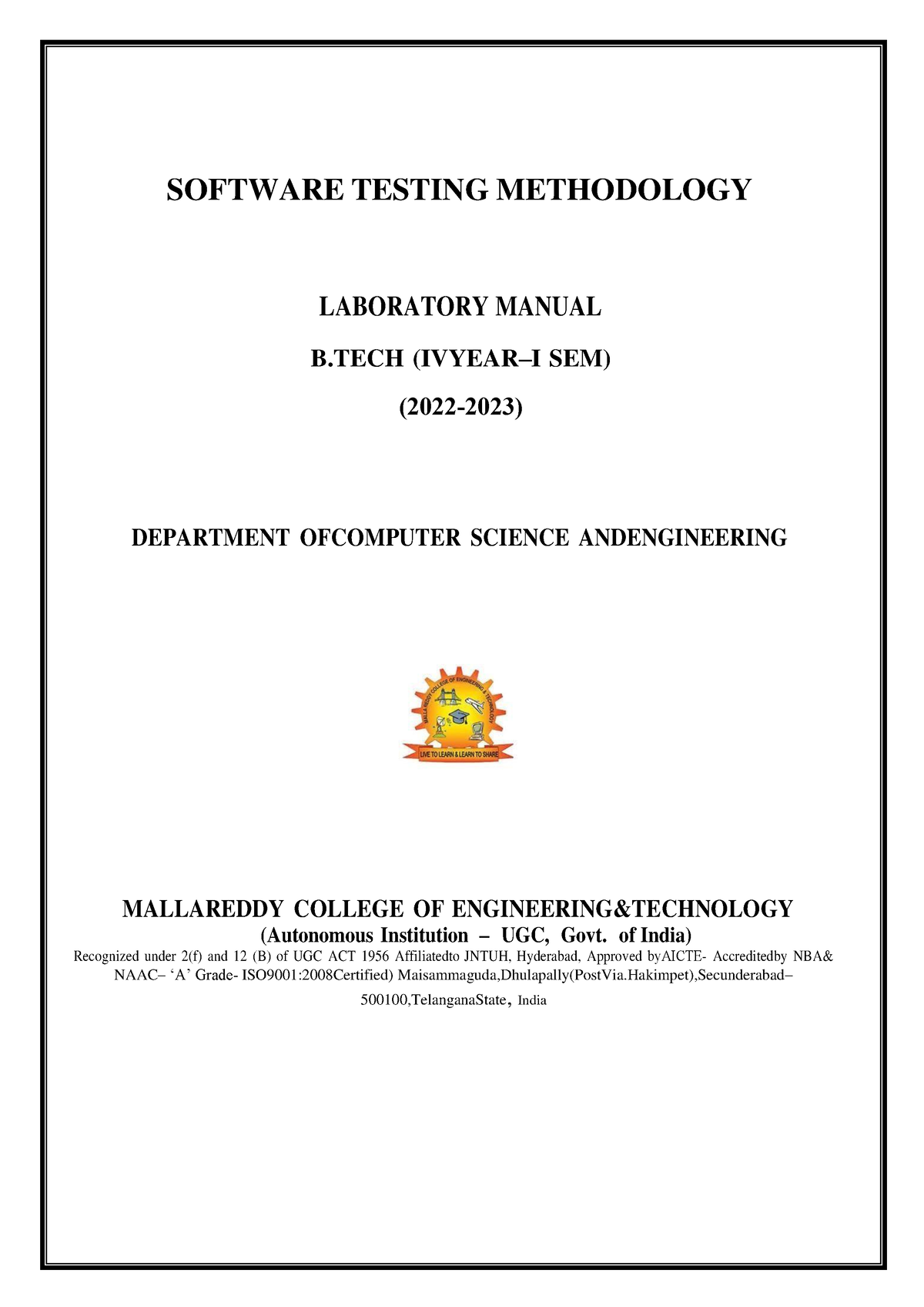 Software Testing Methodologies LAB - SOFTWARE TESTING METHODOLOGY ...