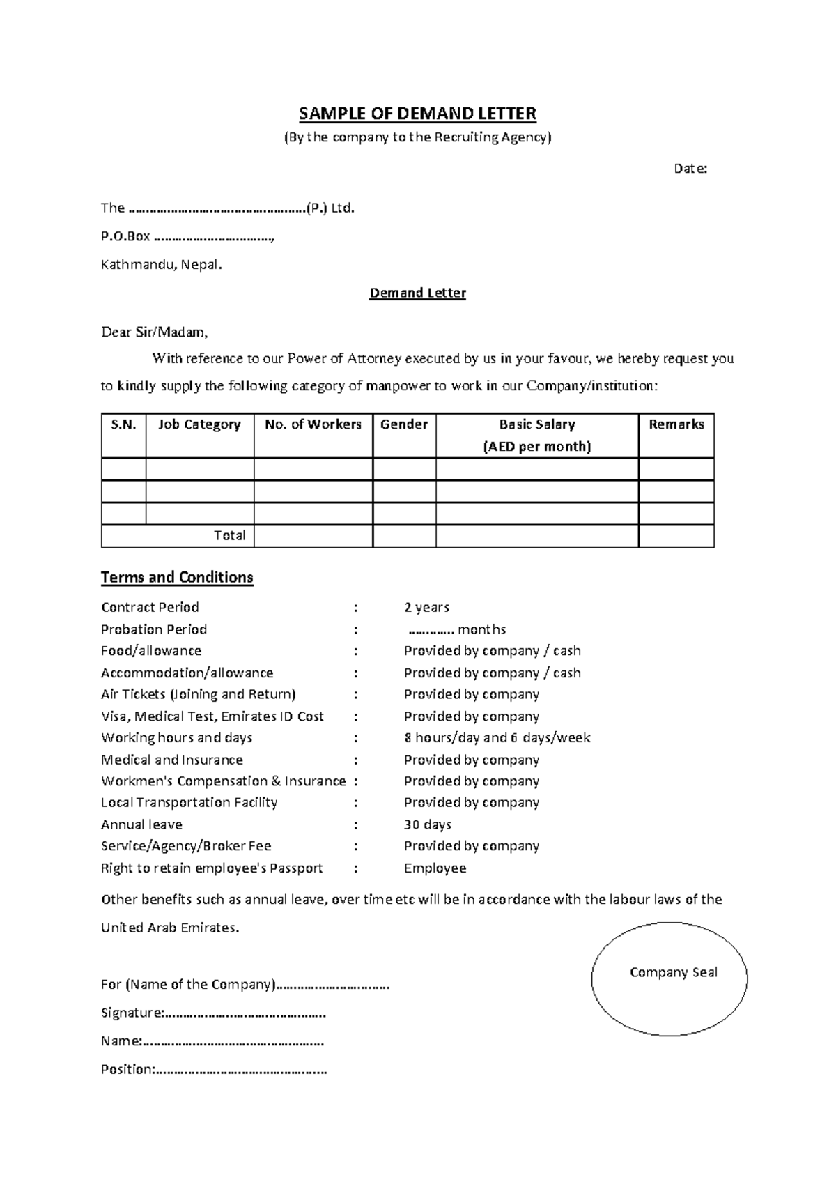 2 - Demand letter - SAMPLE OF DEMAND LETTER (By the company to the ...