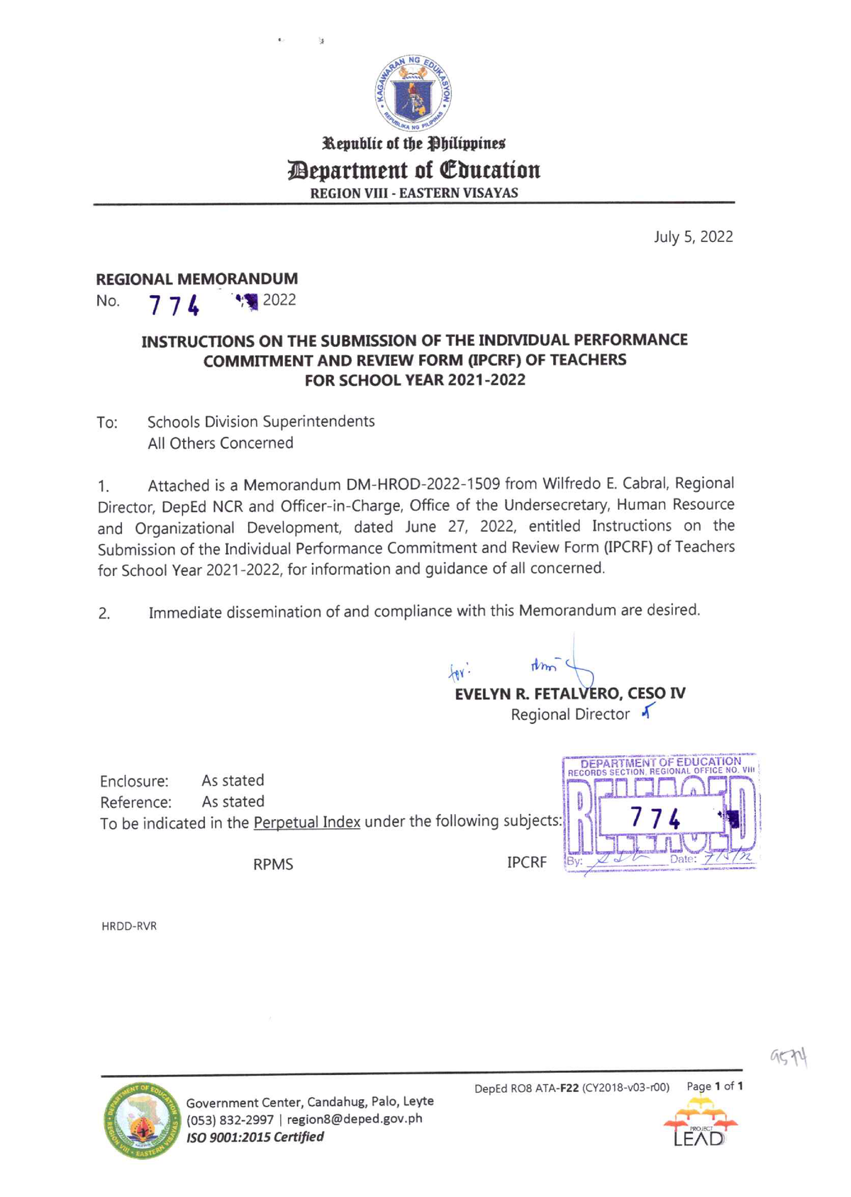 DO s2022 049 - DepEd memorandum No.49 s. 2022 - 'Si St[rblitdtEPDiIE0ttni  Deportnmt of Glutdion - Studocu