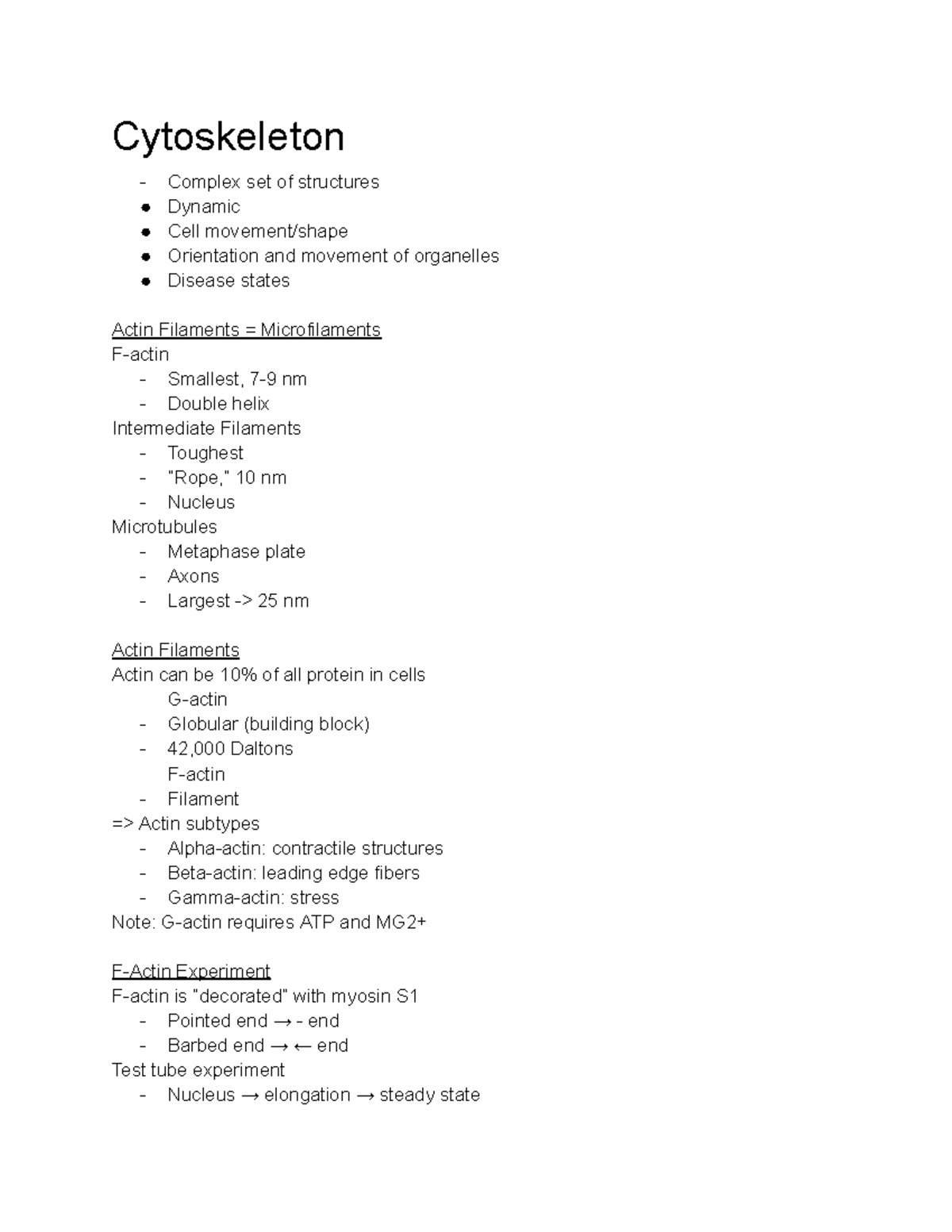 Exam 4 Content - Exam 4 lecture notes - Cytoskeleton Complex set of ...
