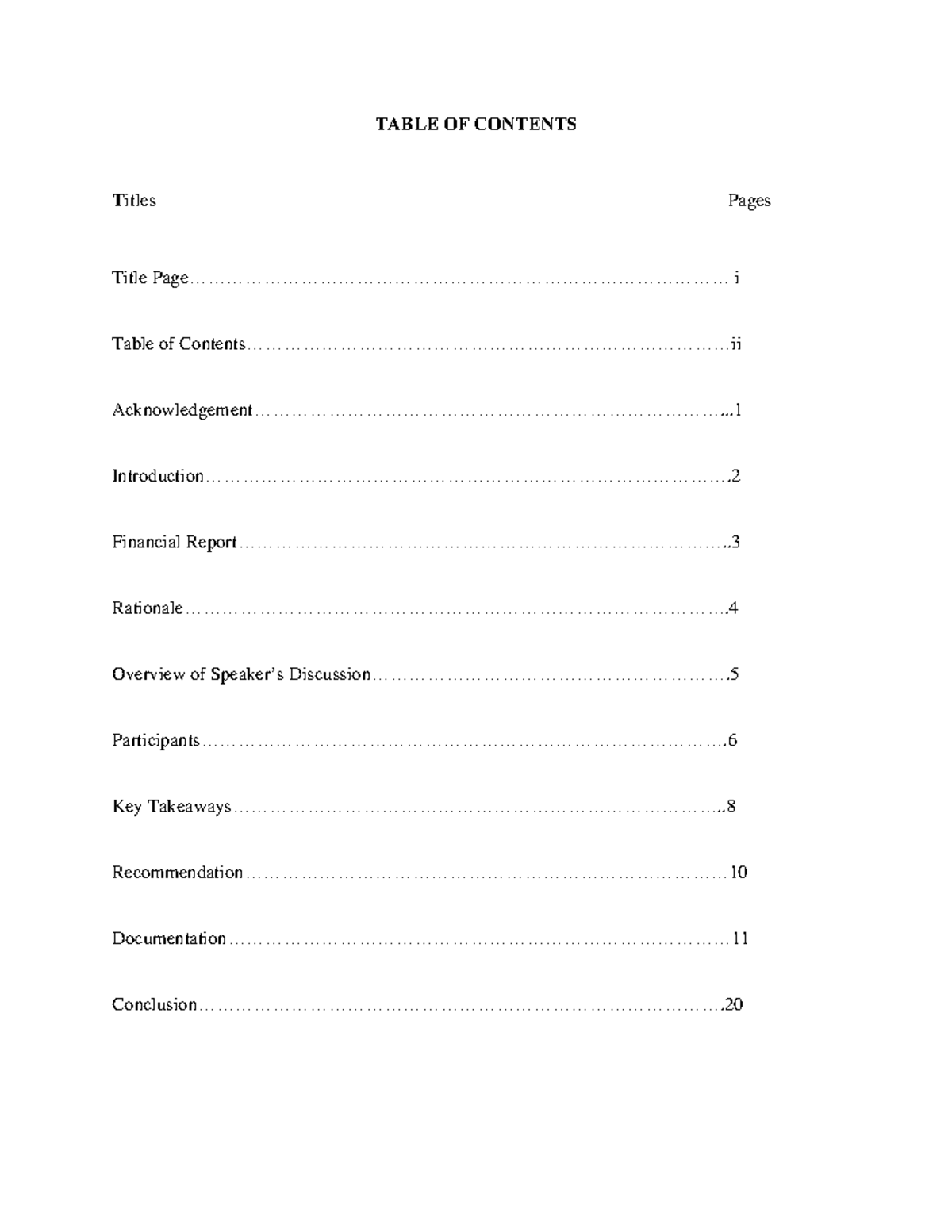 Terminal report - TABLE OF CONTENTS Titles Pages Title - Studocu