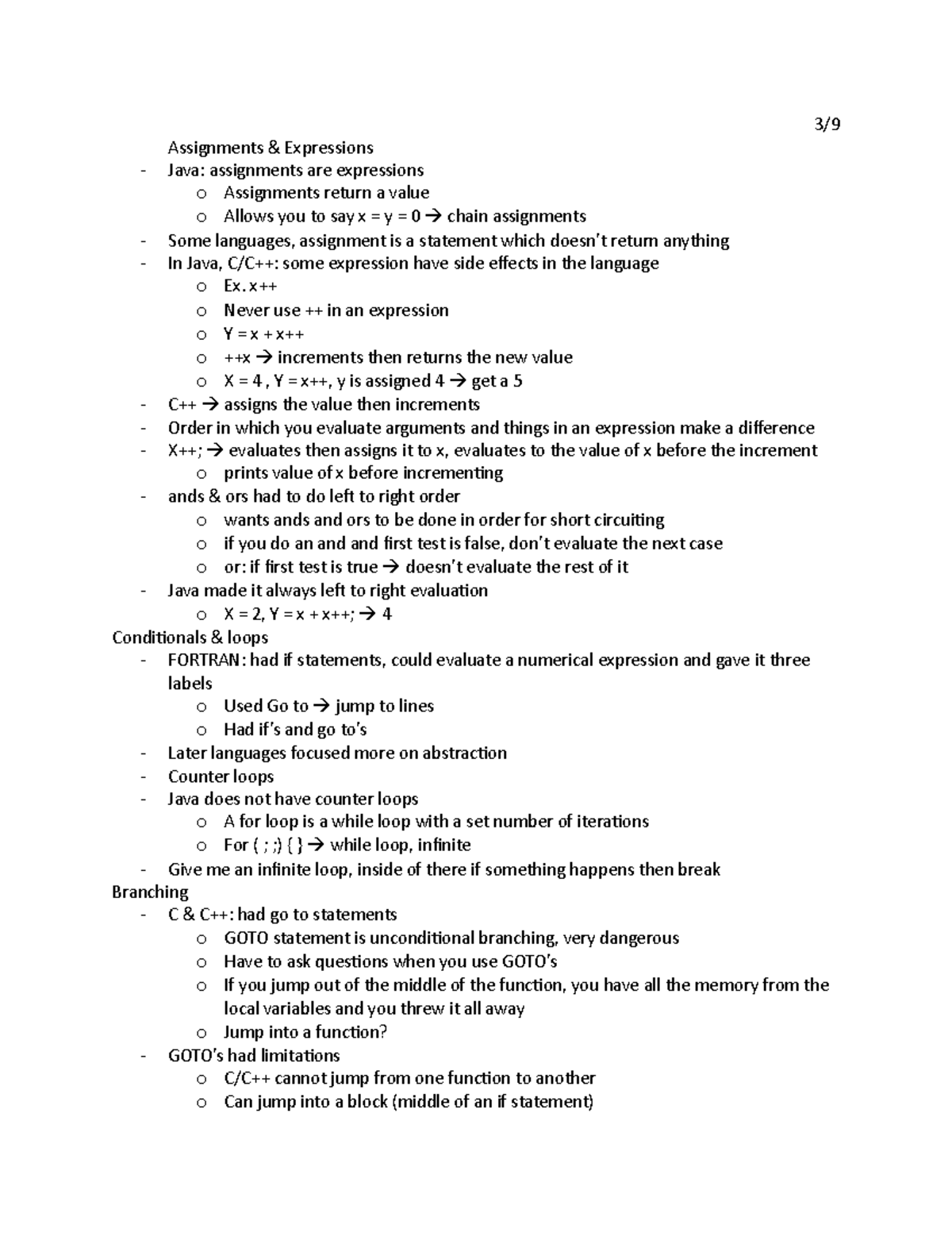 3:9 - Lecture Notes - 3/ Assignments & Expressions Java: assignments ...