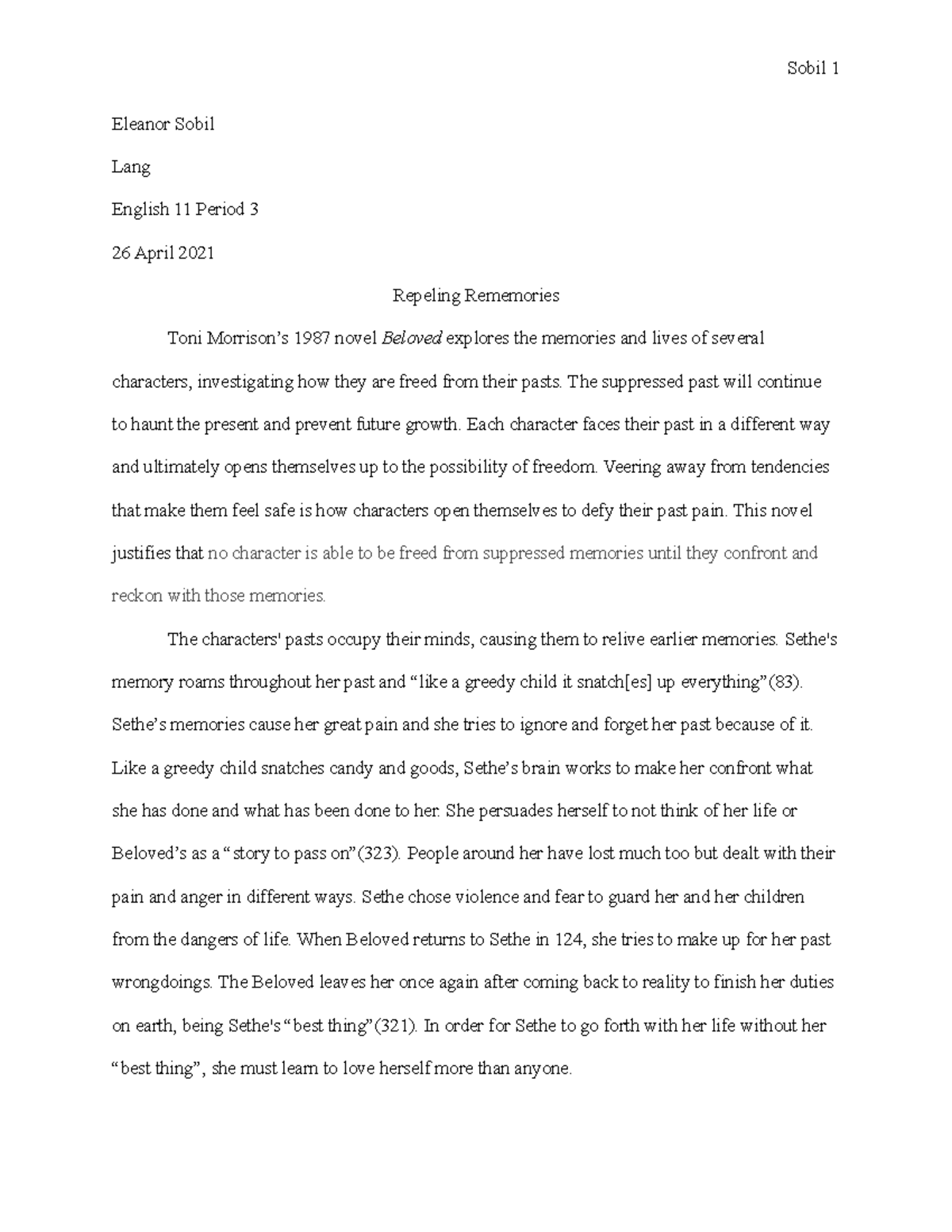 beloved in class essay