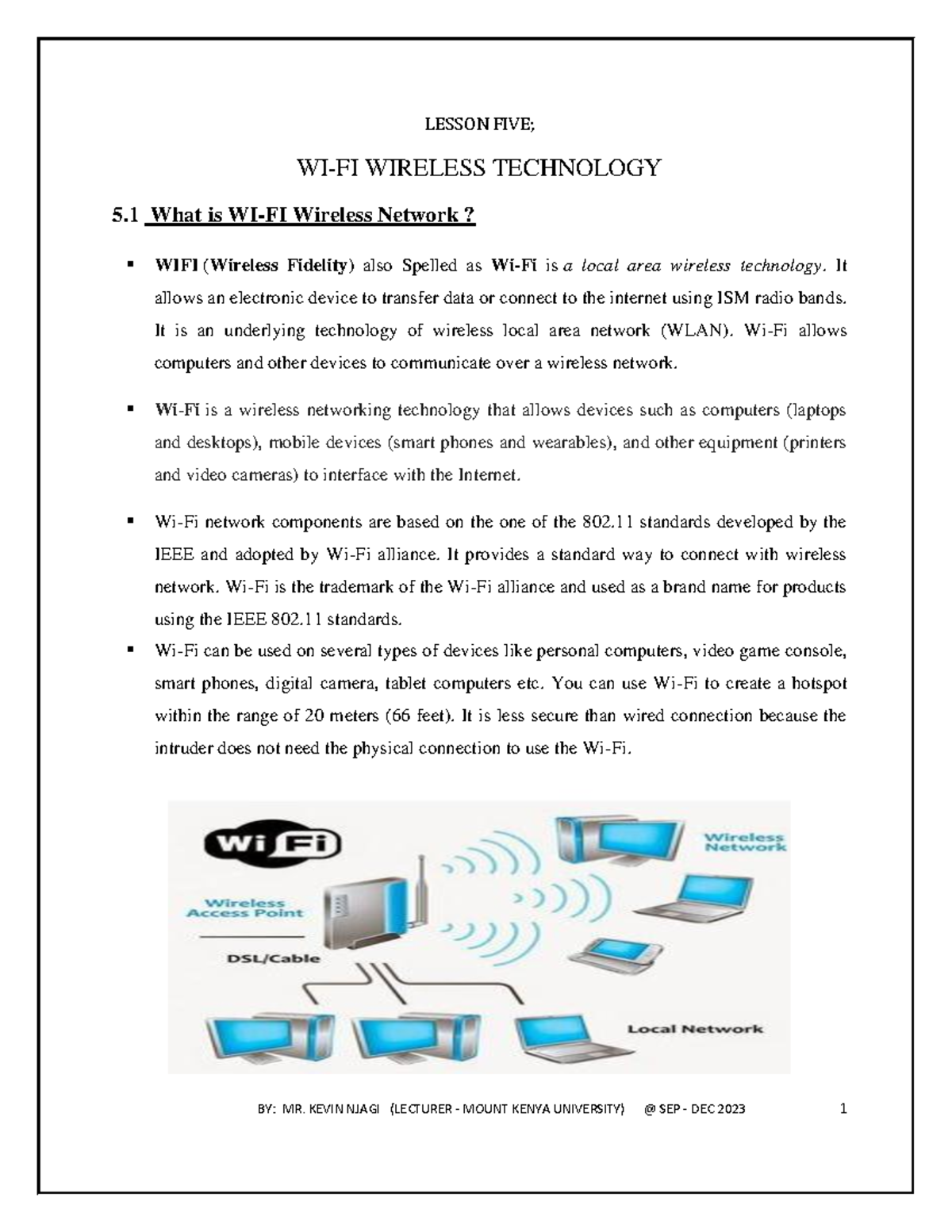 Lesson 5 Wireless Fidelity WIFI - LESSON FIVE; WI-FI WIRELESS ...