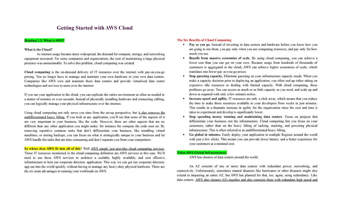 AWS Cloud Technicals Notes - Getting Started with AWS Cloud Reading 1 ...