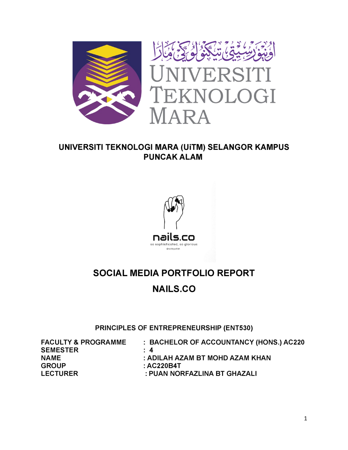 cover page assignment uitm