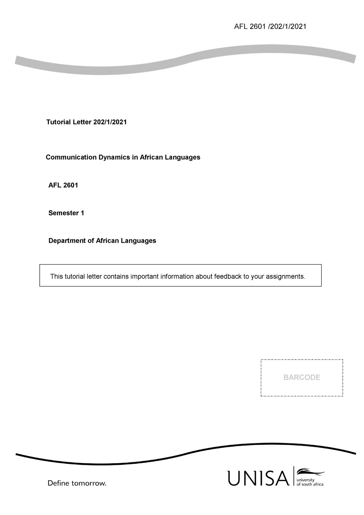 AFL2601 2021 TL 202 1 B Answers From Lecturer - Tutorial Letter 202/1 ...