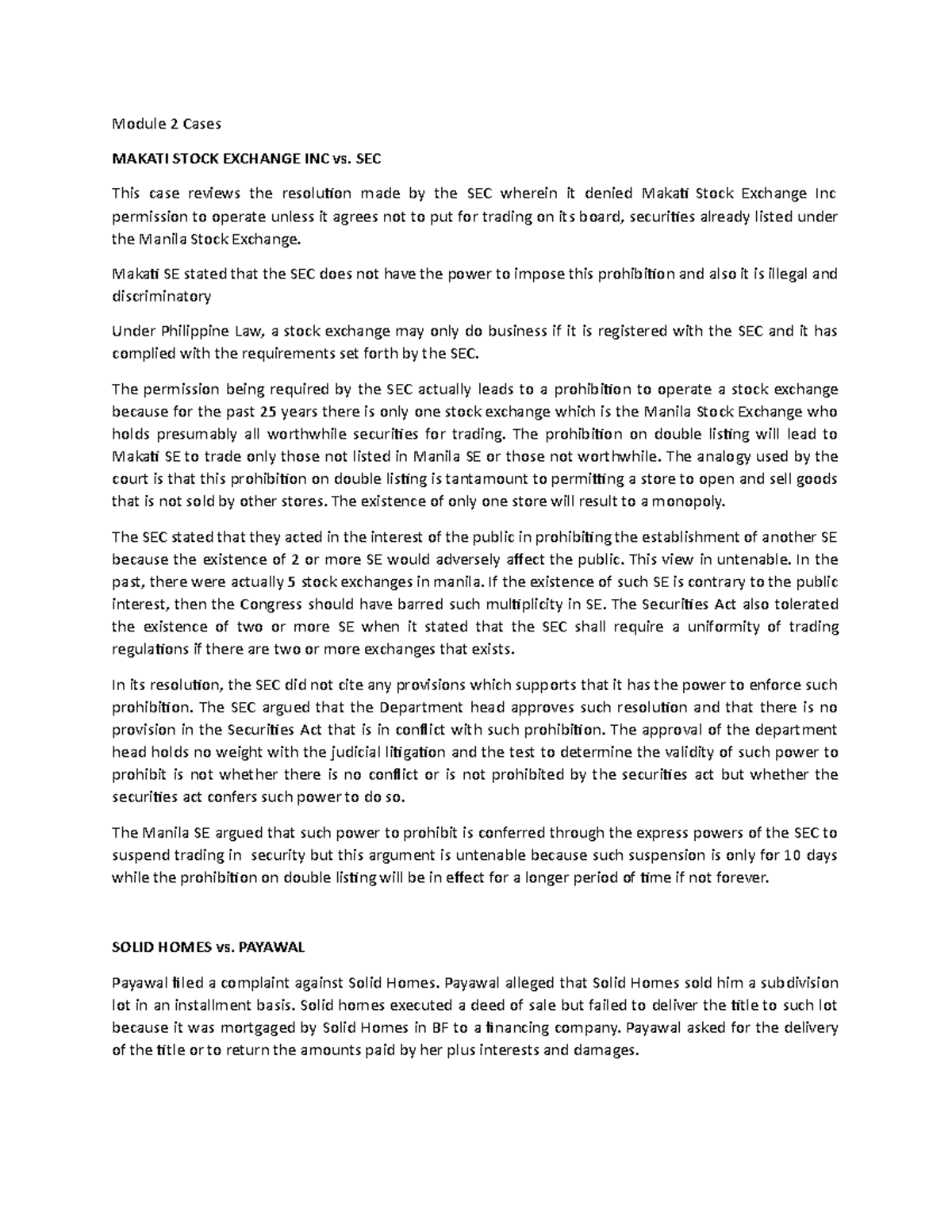 Module 2 digests C a adad Module 2 Cases MAKATI STOCK EXCHANGE INC