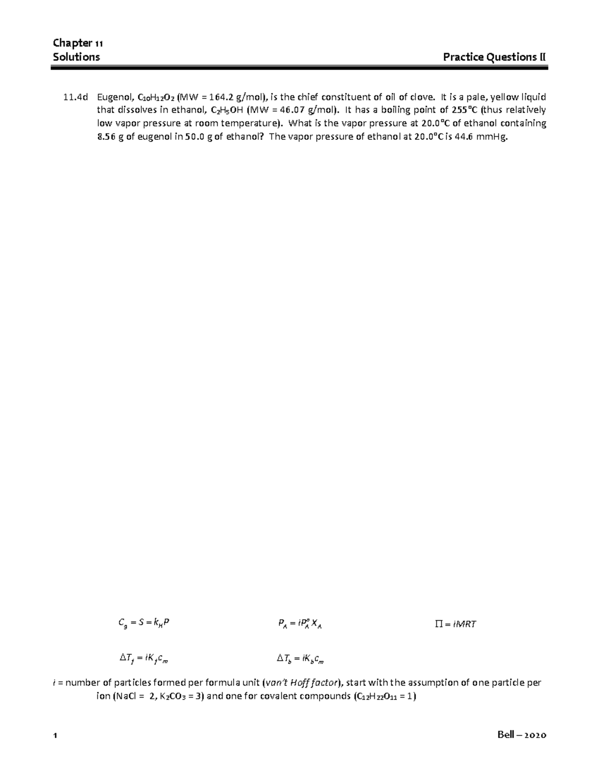 11B Class Problems - Chapter 11 Solutions Practice Questions II 1 Bell ...