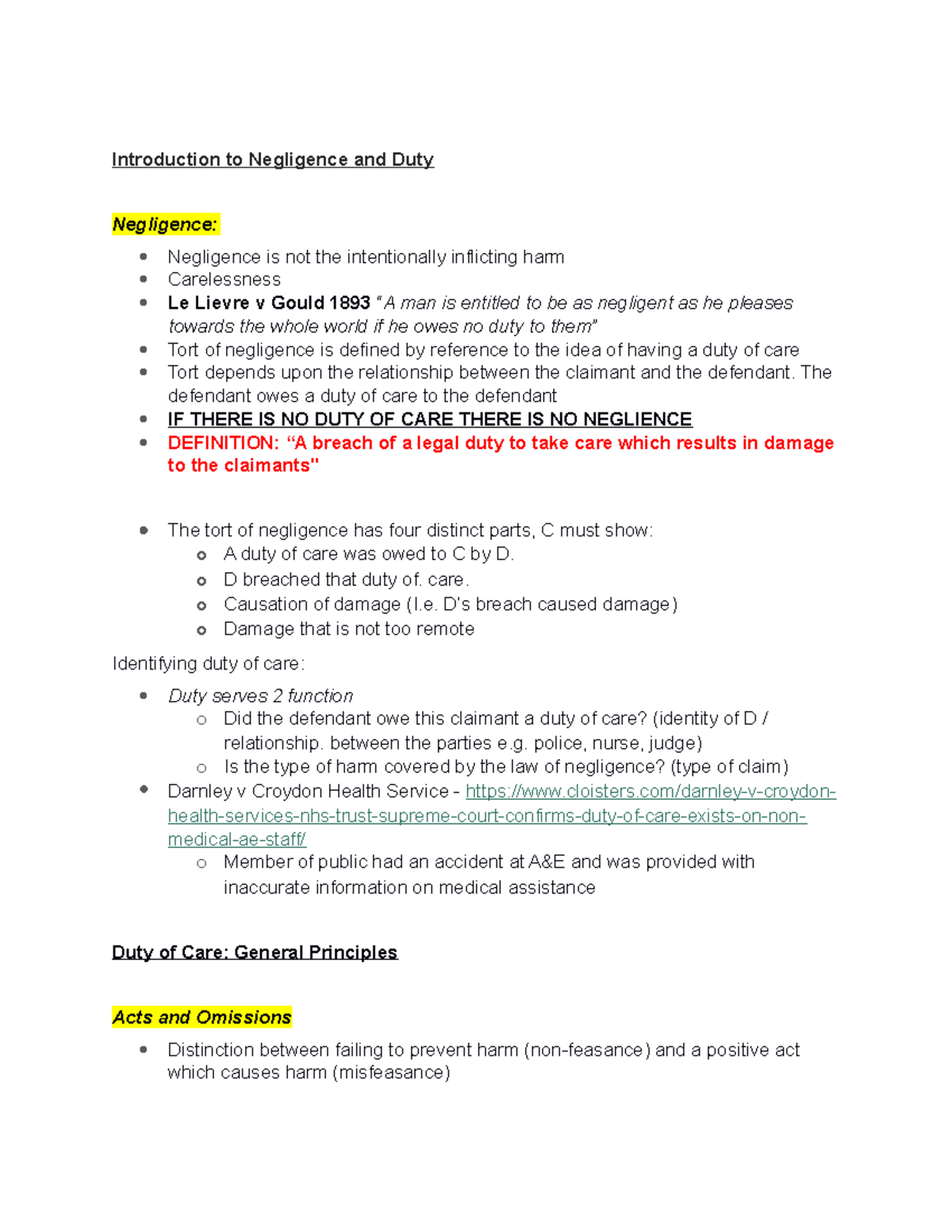 Duty of Care and Negligence WK3 - Introduction to Negligence and Duty ...
