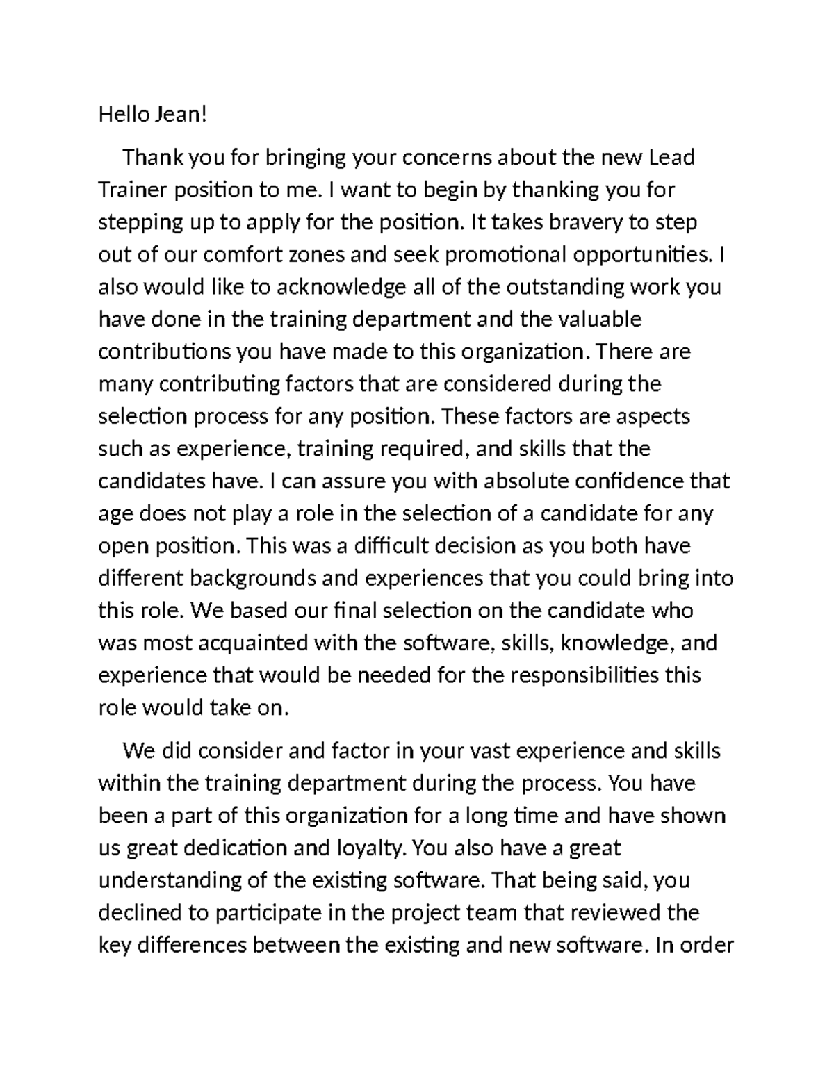 Spotlight Notes Module Six - Hello Jean! Thank you for bringing your ...