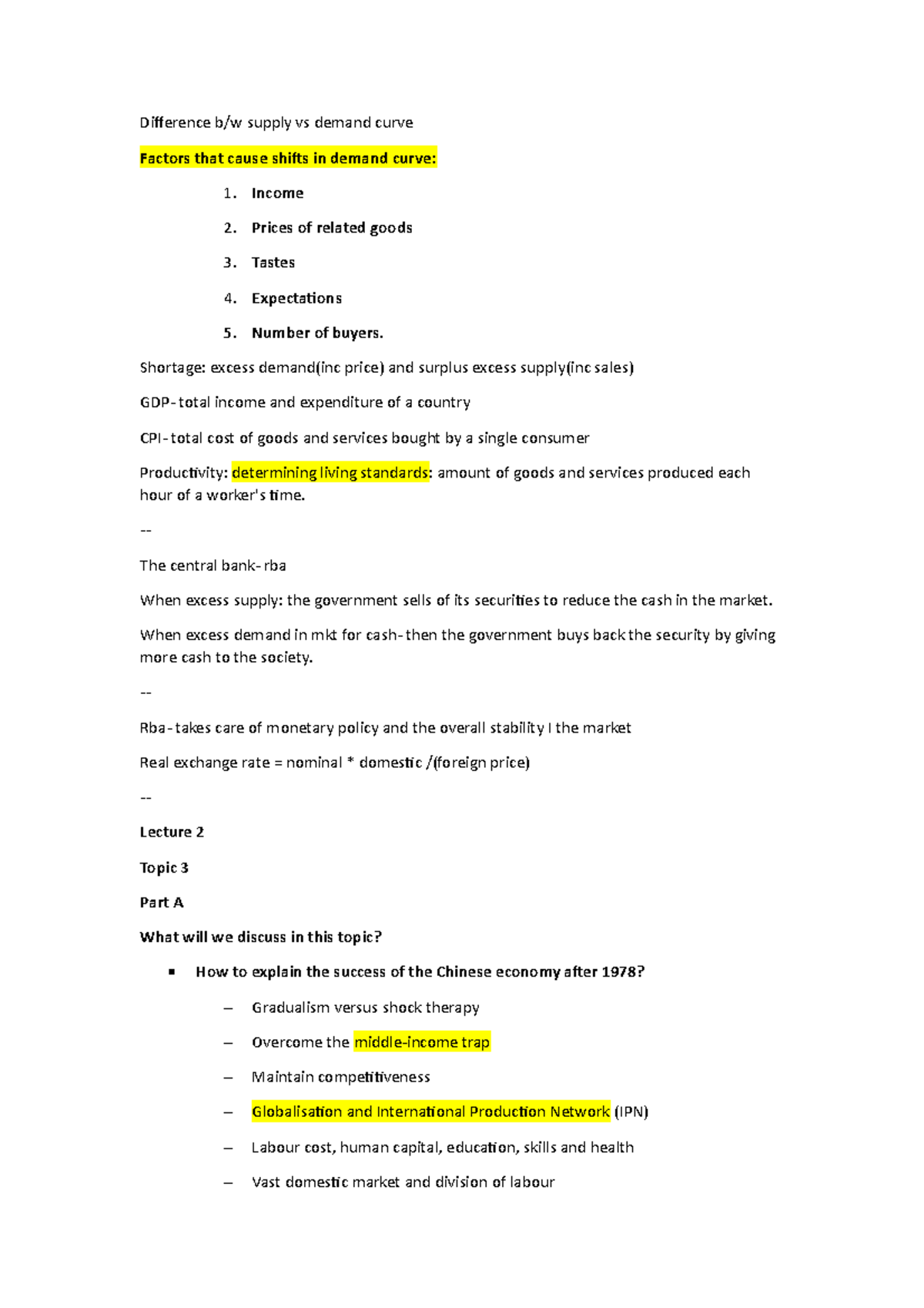 Lecture 2 - Notes For Practise. - Difference B/w Supply Vs Demand Curve ...