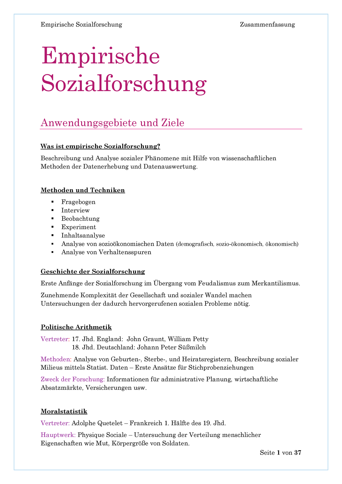 Folien Zusammenfassung - Empirische Sozialforschung Anwendungsgebiete ...