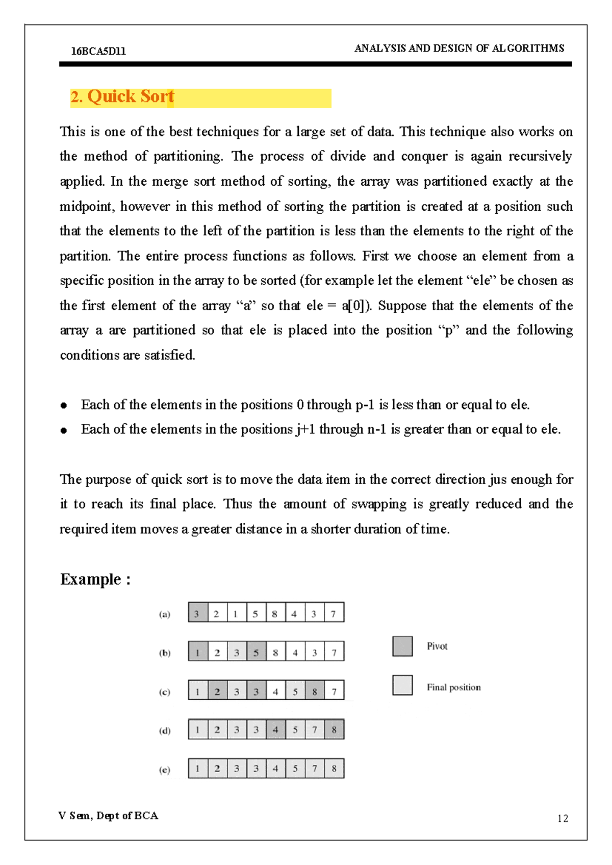 Quick Sort - 2. Quick Sort This is one of the best techniques for a ...