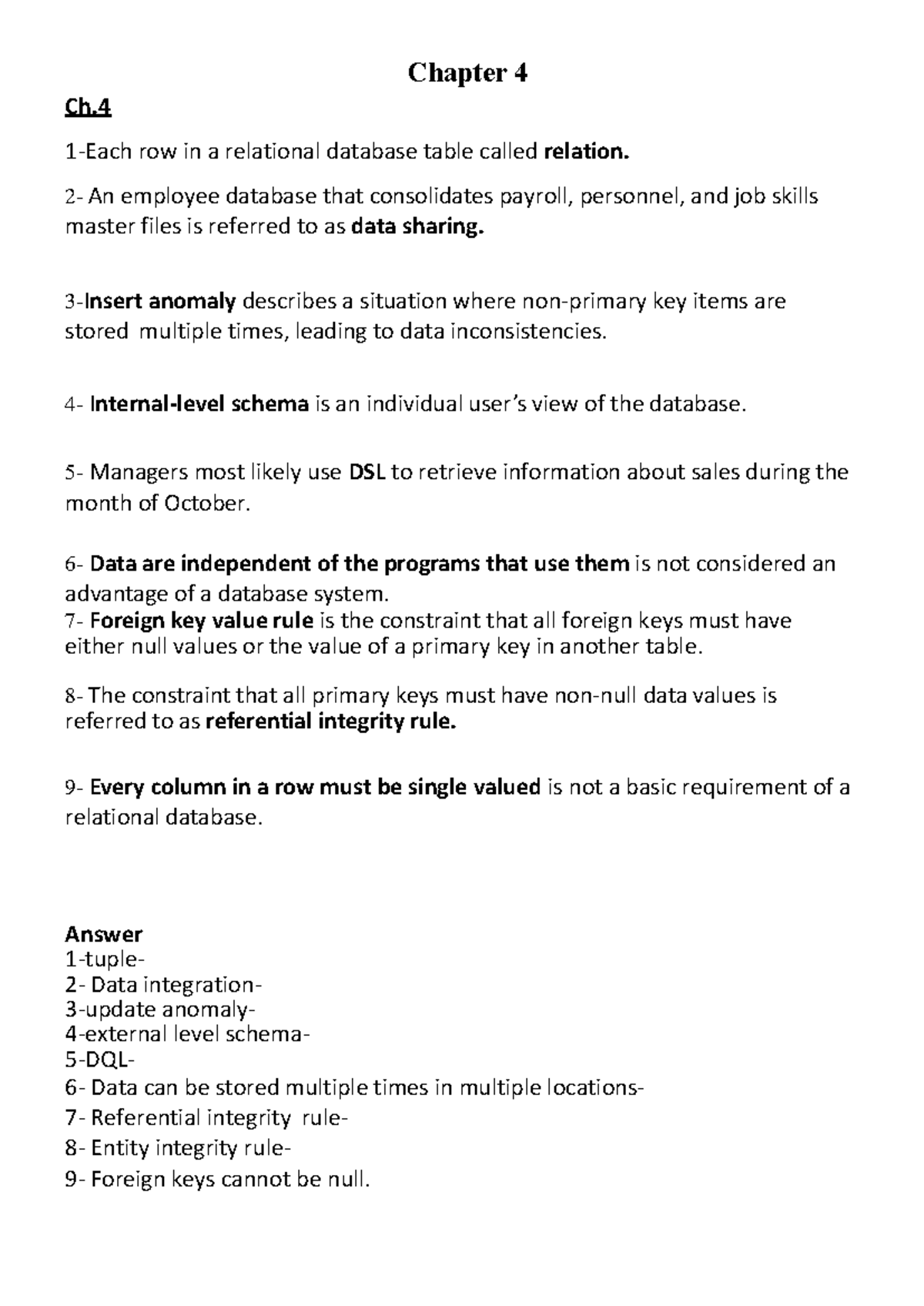 Ch.4 neeeew - Dr.Emad - Chapter 4 Ch. 1-Each row in a relational ...