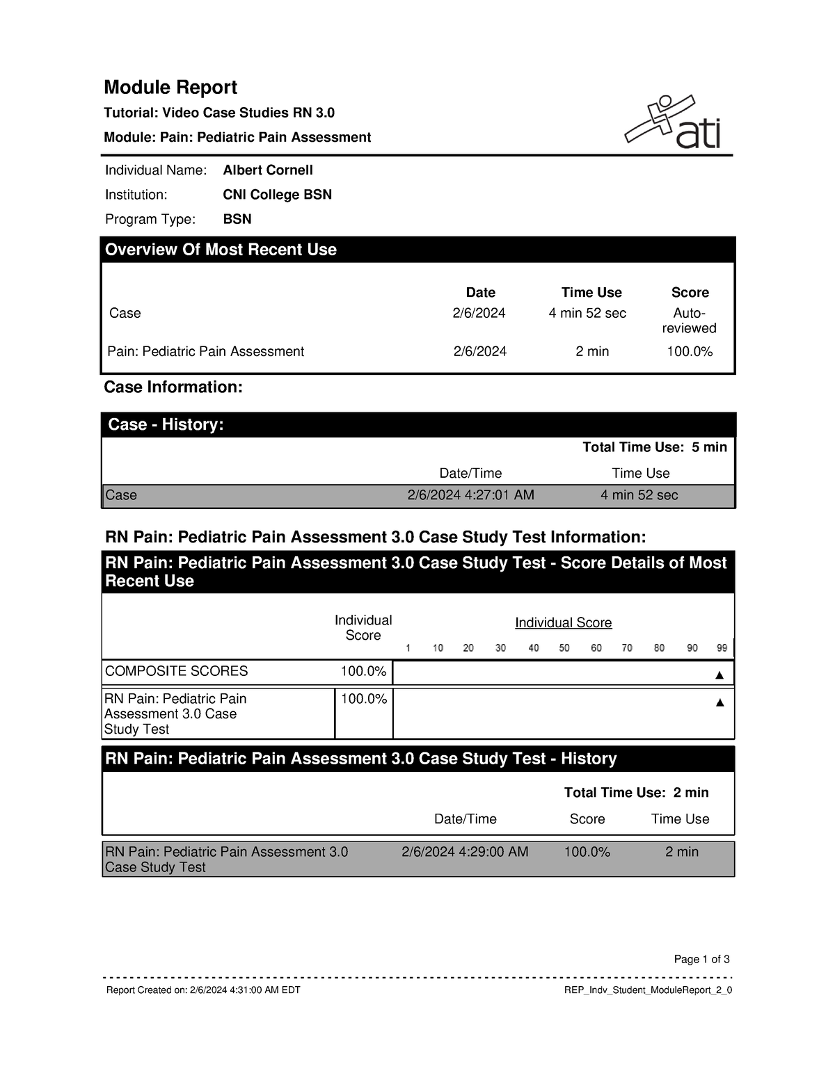 Pain: Pediatric Pain Assessment - Date/Time Time Use Total Time Use: 5 ...