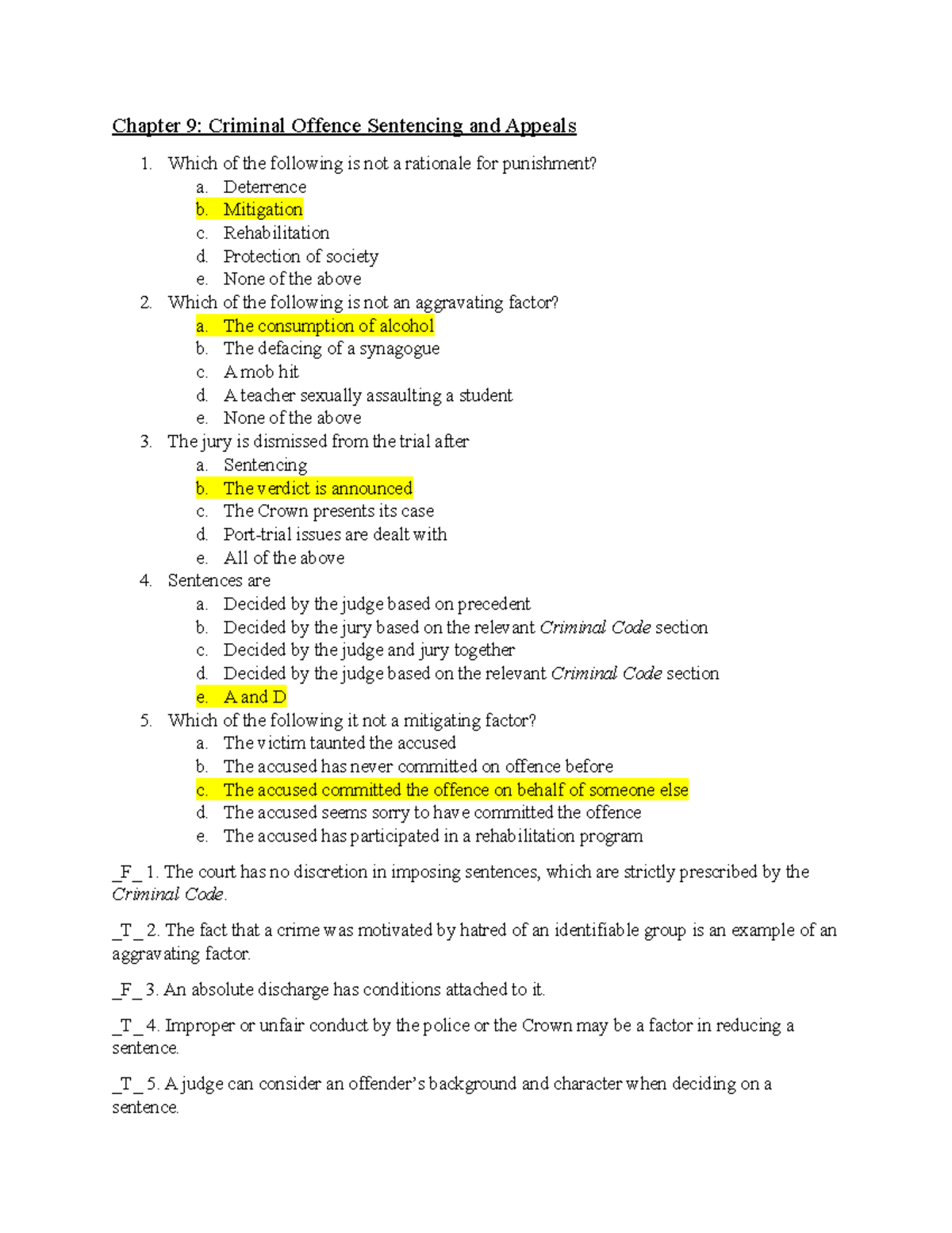 Crim:Civ Law Final Exam Review - Chapter 9: Criminal Offence Sentencing ...