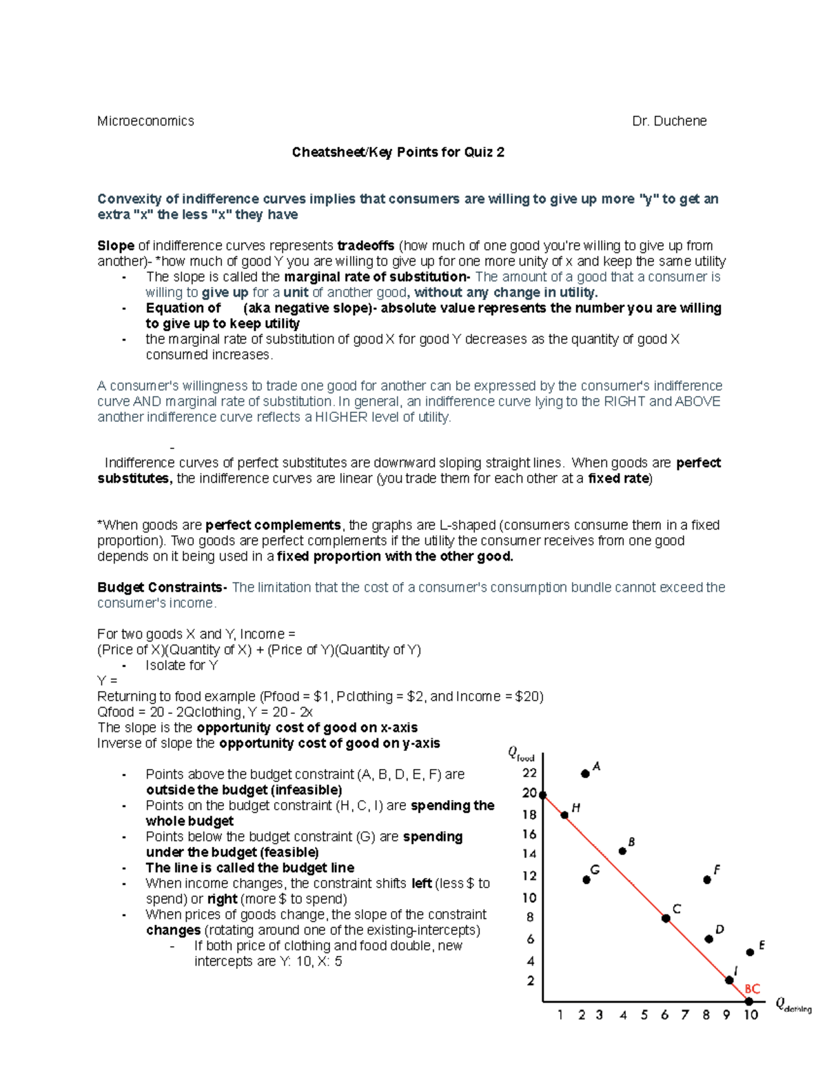 Microeconomics Quiz 2 Convexity of Indifference Curves and Budget