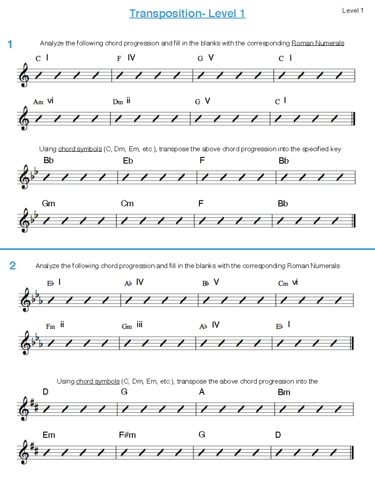 Major Transposition Worksheet - Transposition- Level 1 Analyze the ...