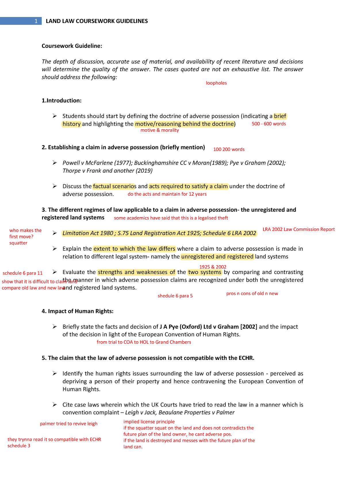 JAN 2022 - Coursework Guidelines - 1 LAND LAW COURSEWORK GUIDELINES ...