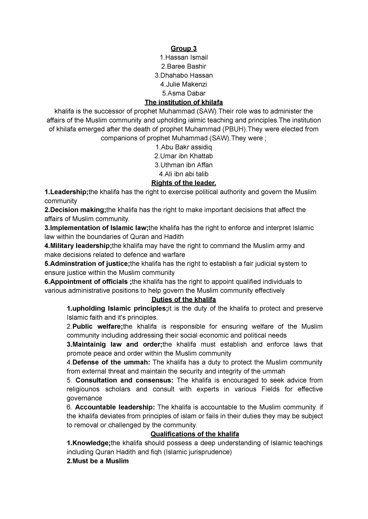 Islamic constitutional law - Group 3 1 Ismail 2 Bashir 3 Hassan 4 ...