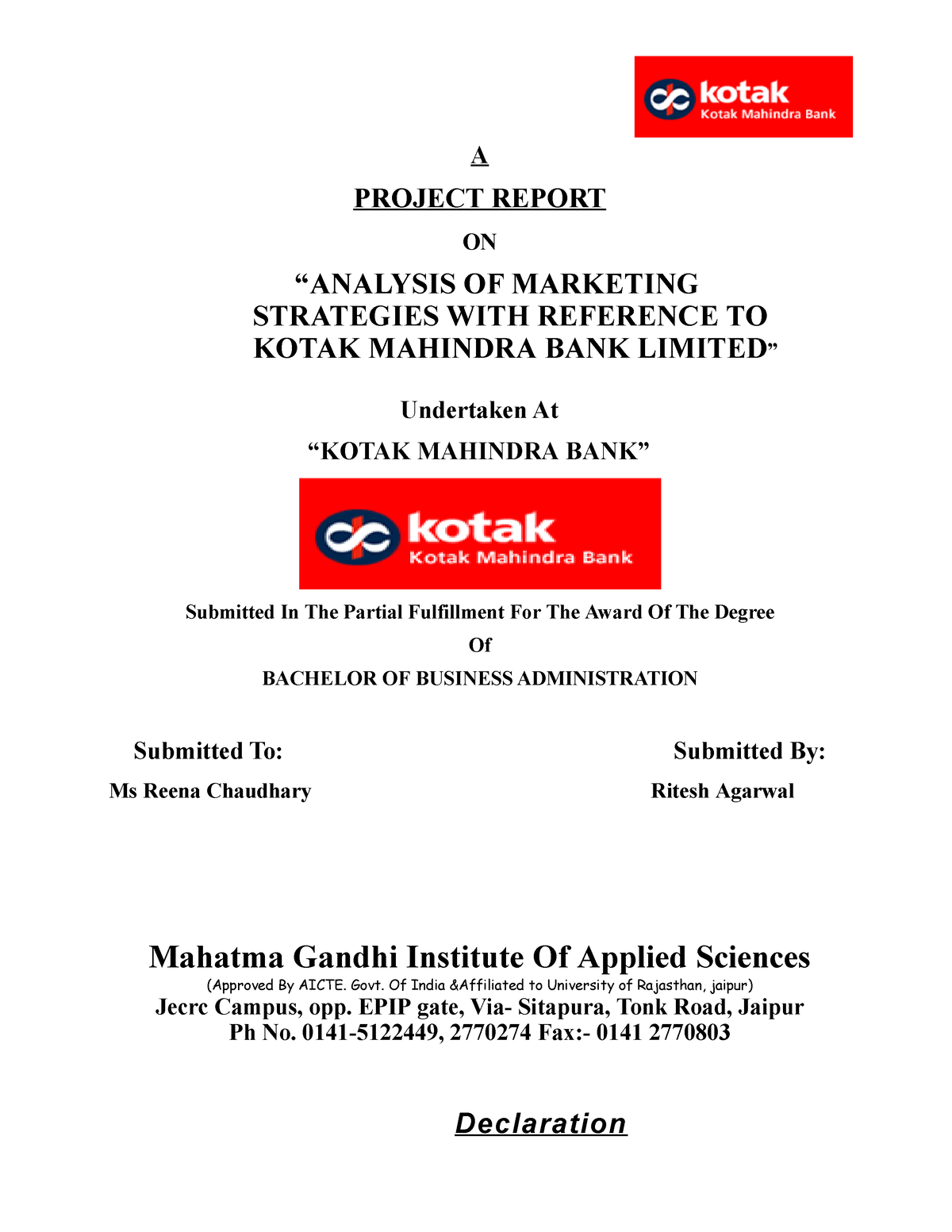 research report on kotak mahindra bank