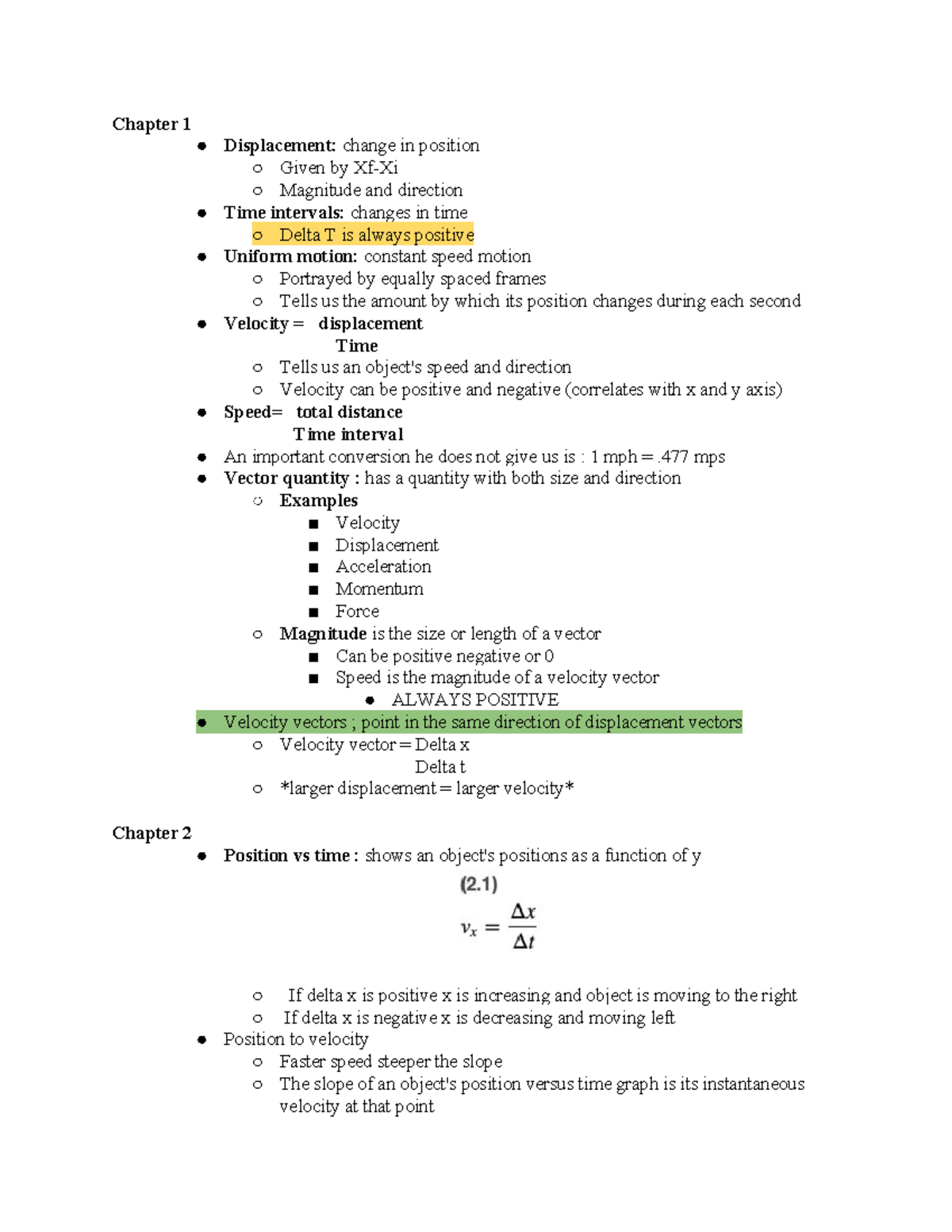 Midterm 1 Study Guide - Chapter 1 Displacement: change in position ...