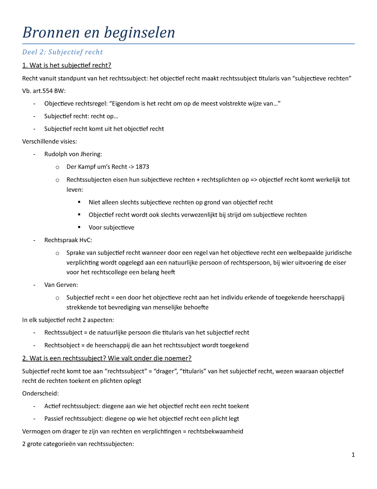 Bronnen En Beginselen Samenvatting Deel 2-3 Vanaf Subjectief Recht ...